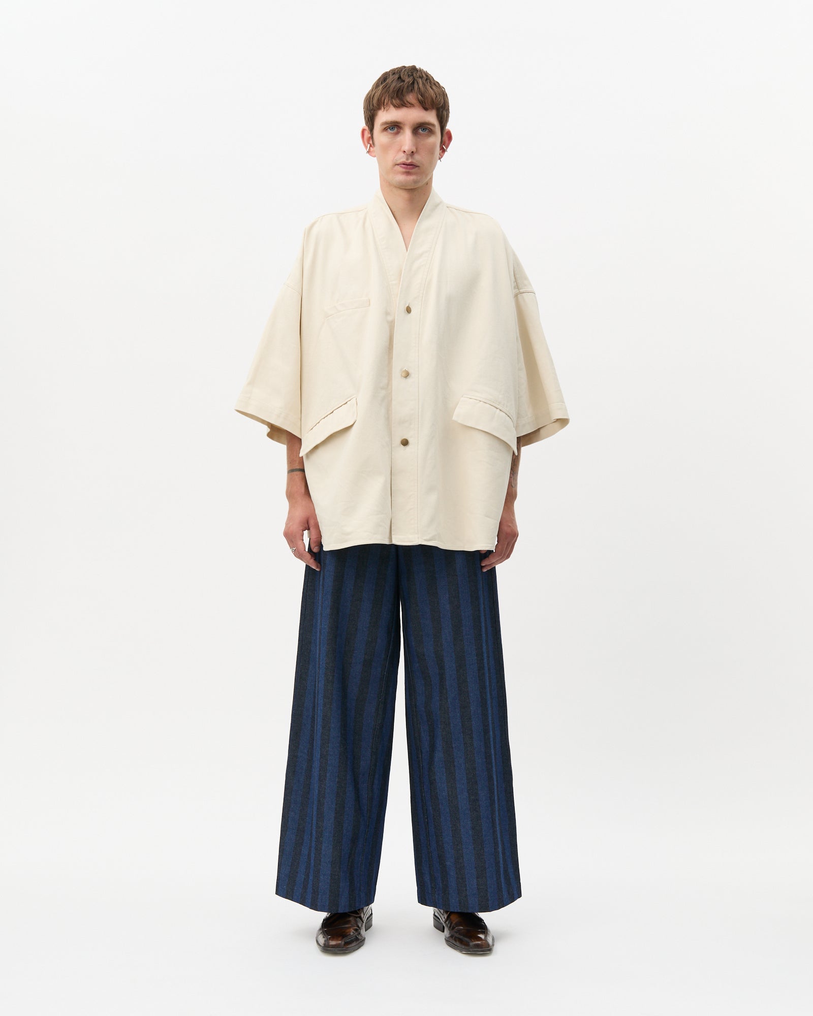 Ivory V-neck oversized shirt