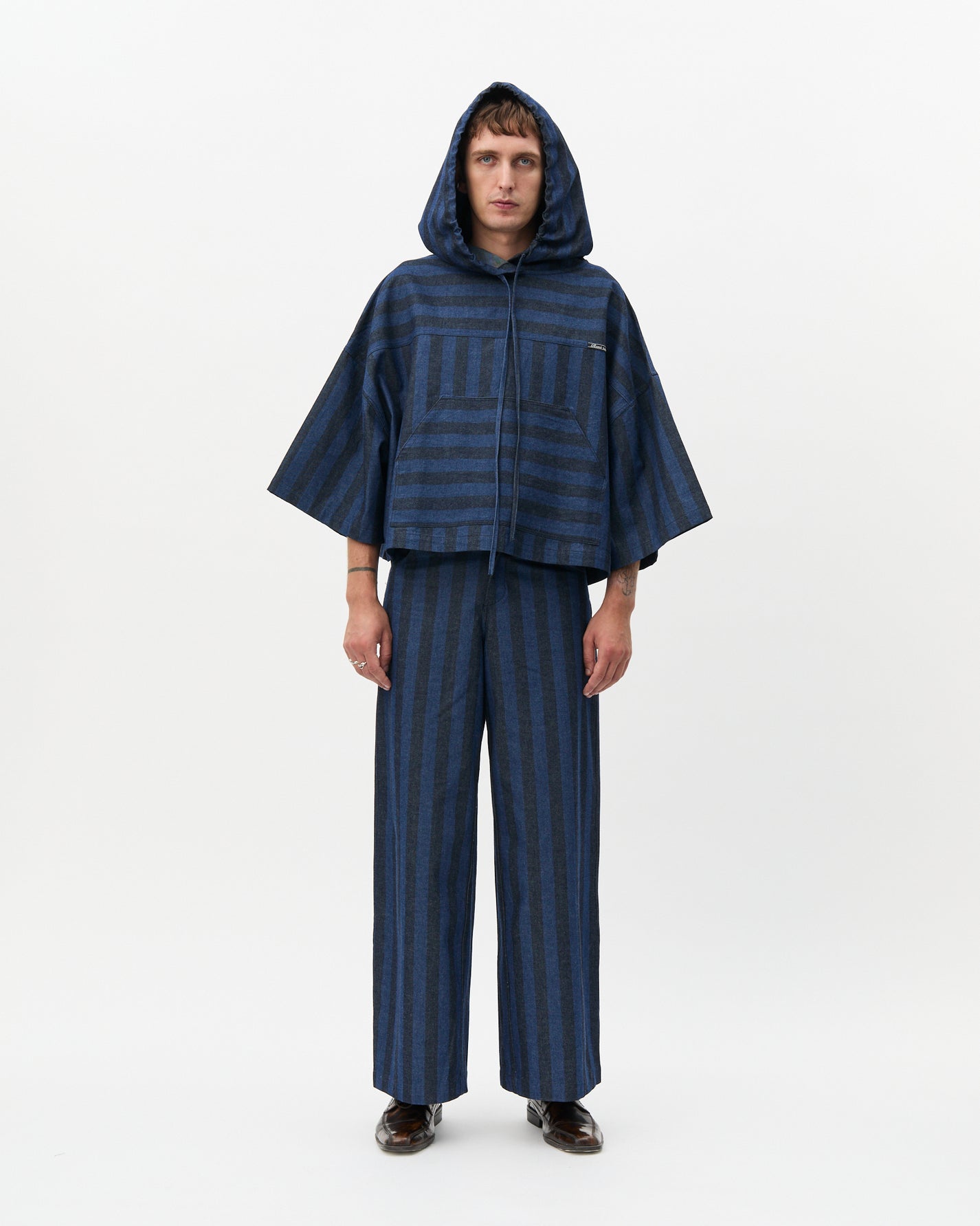 Striped Denim Hoodie Shirt