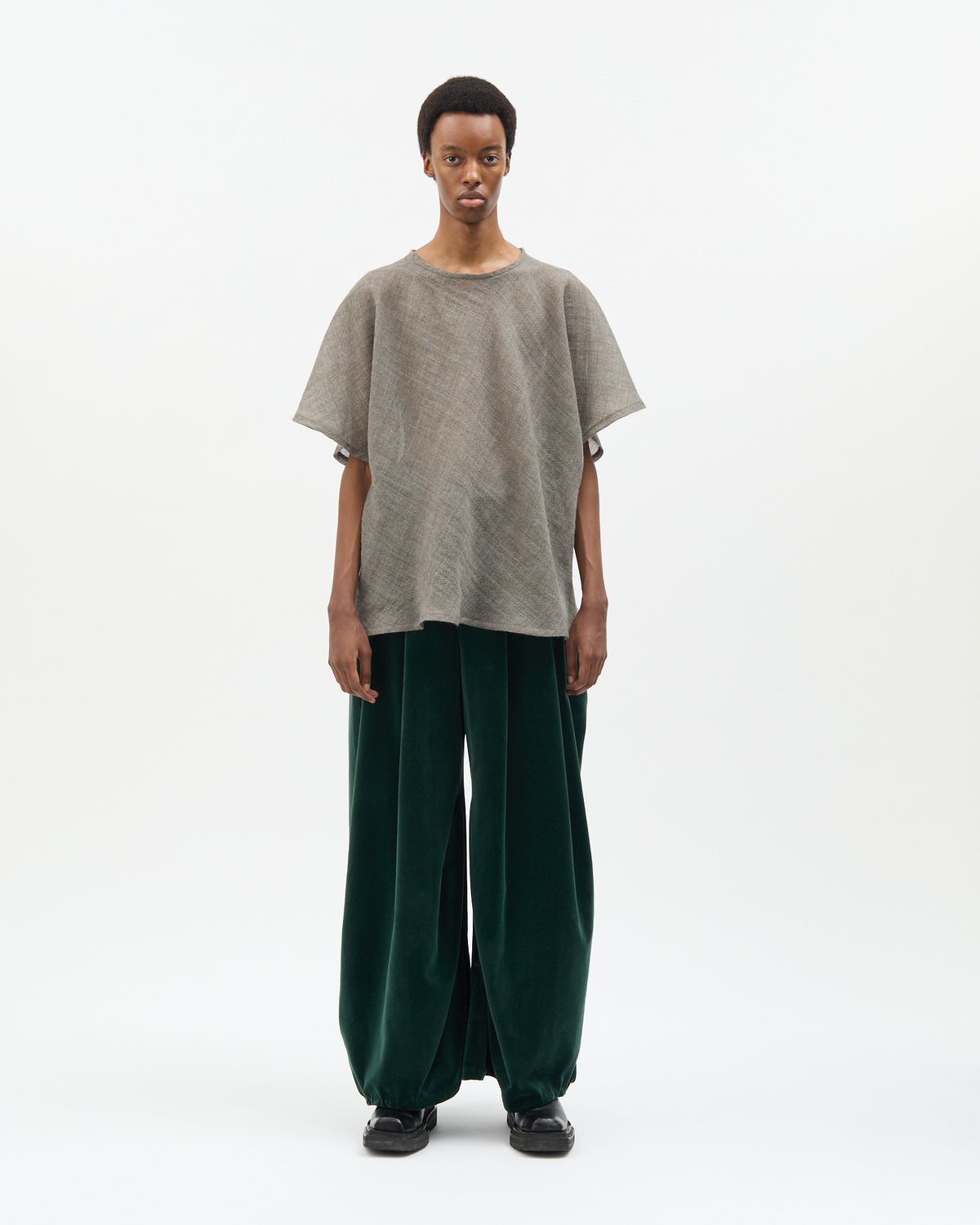 Grey Wool Bias-Cut Tee
