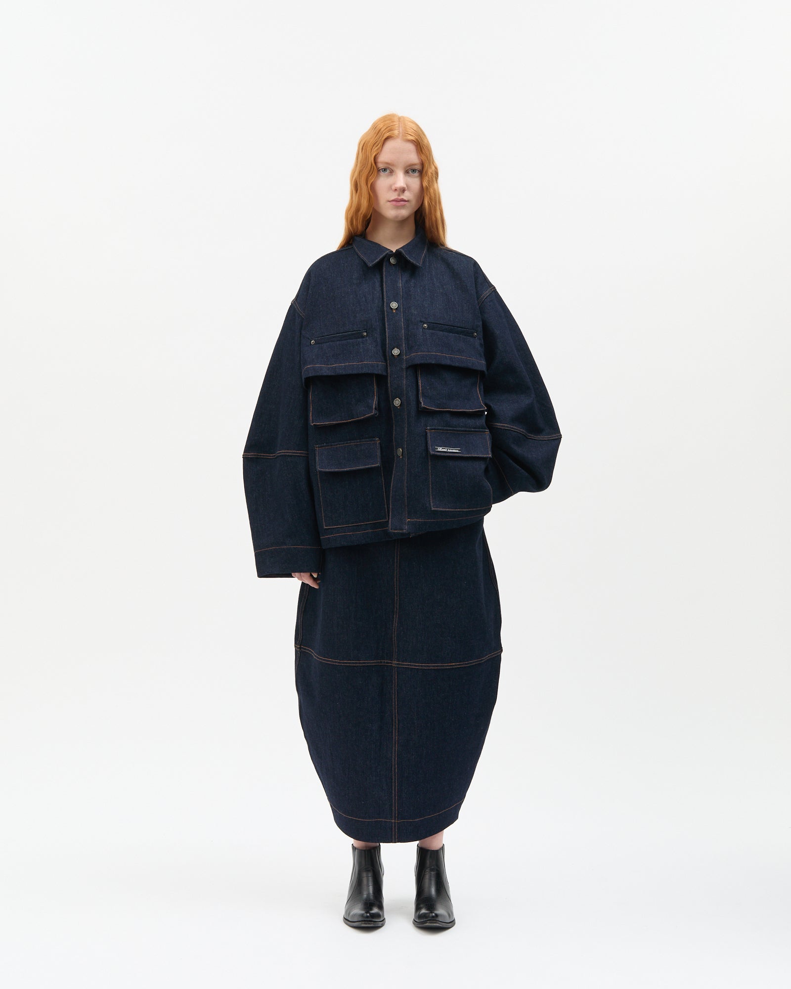 Washed Denim Cargo Jacket