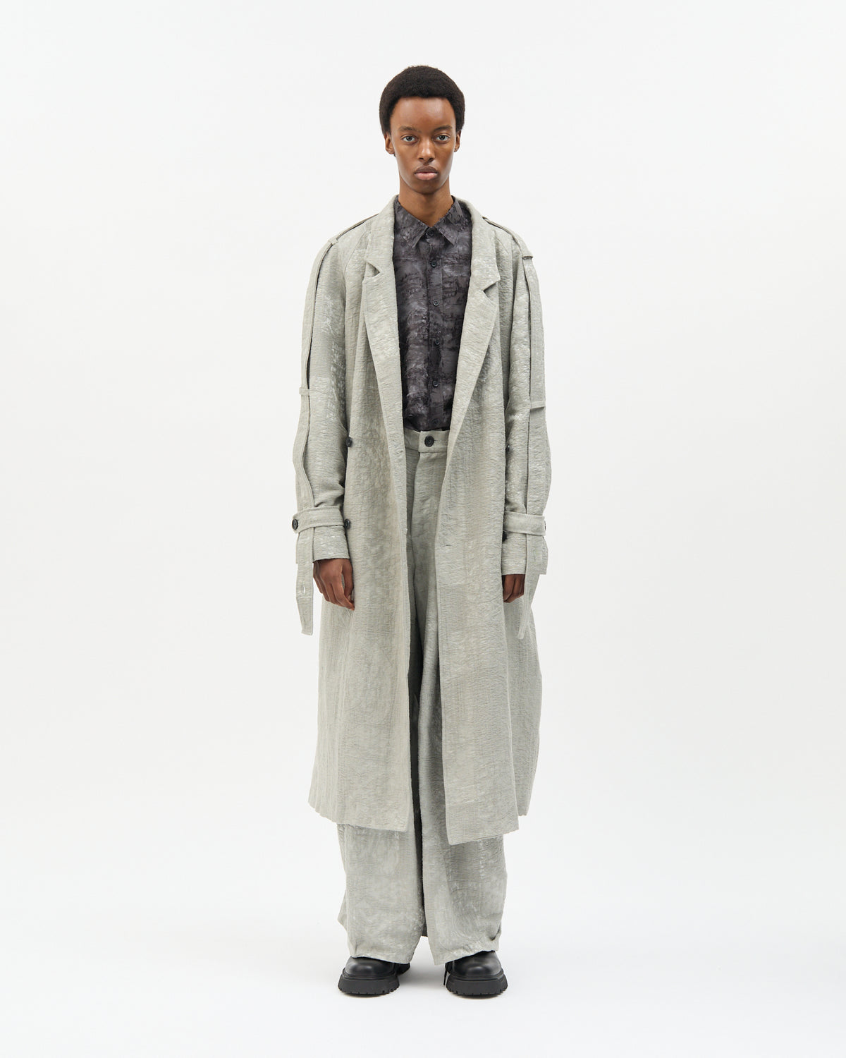Ice Grey Jacquard Trench Coat