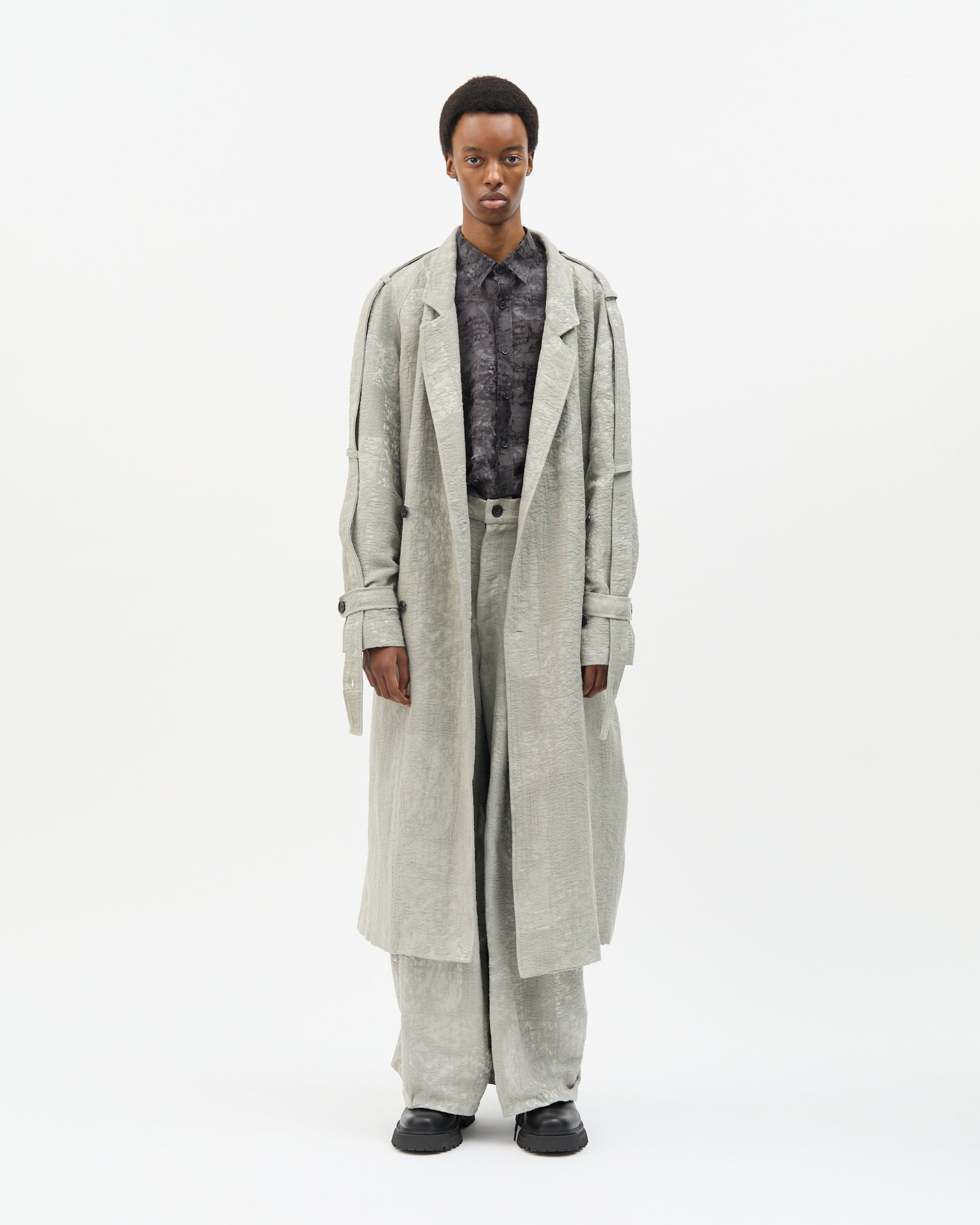 Ice Grey Jacquard Trench Coat