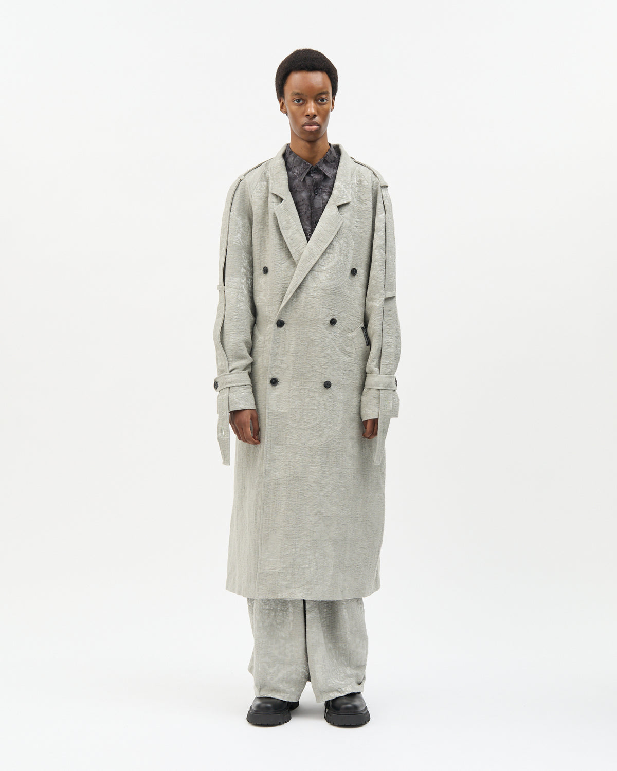 Ice Grey Jacquard Trench Coat