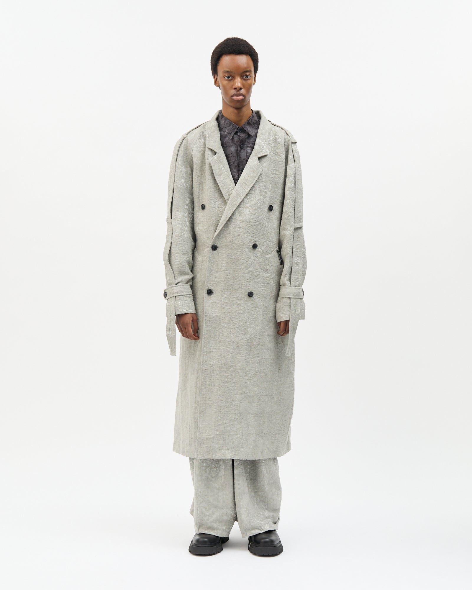 Ice Grey Jacquard Trench Coat