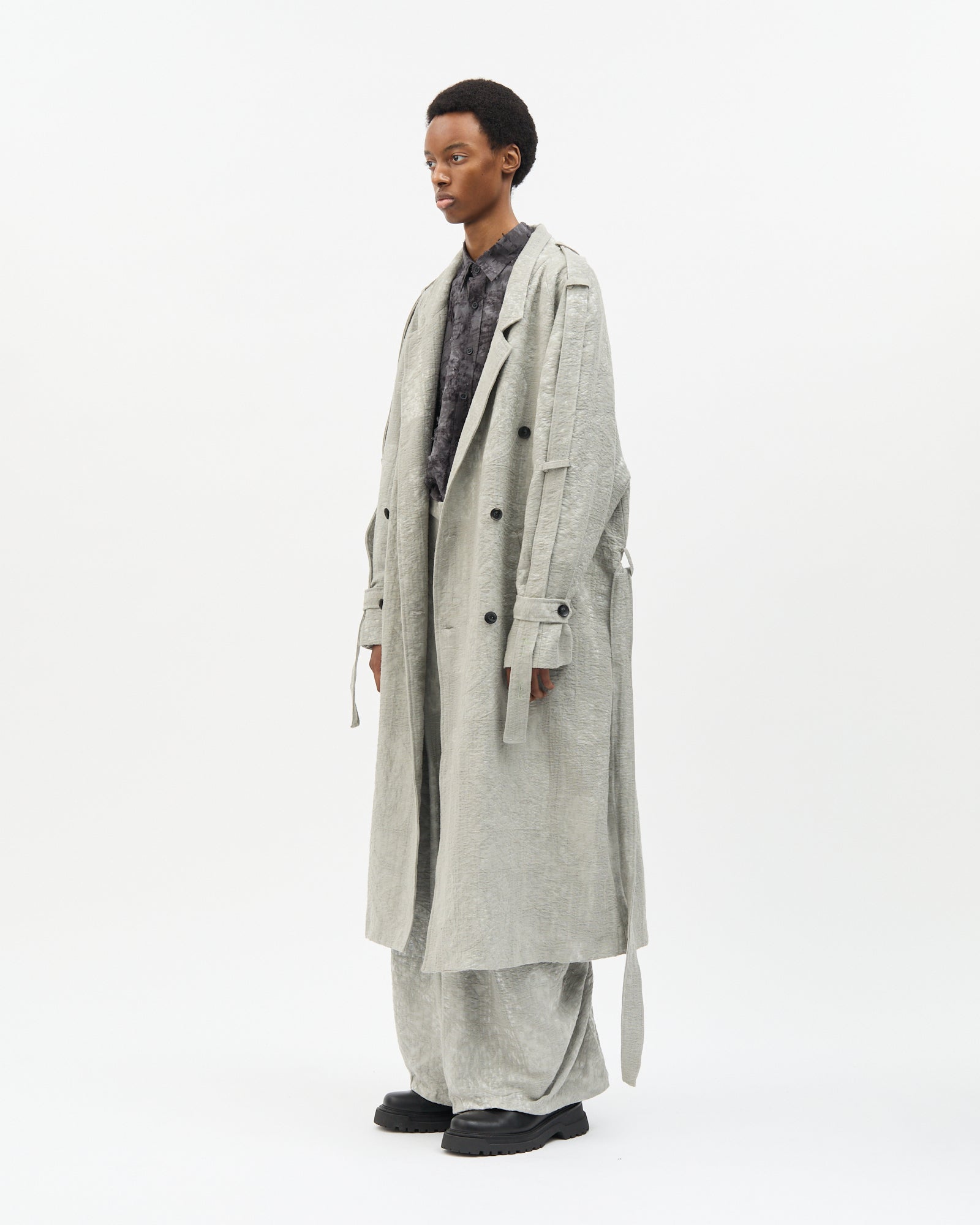 Ice Grey Jacquard Trench Coat