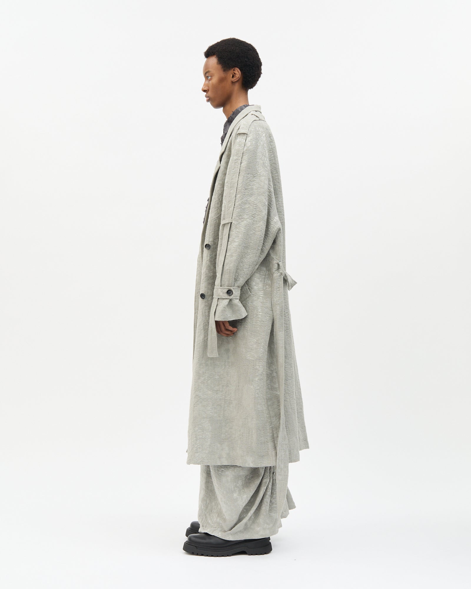 Ice Grey Jacquard Trench Coat