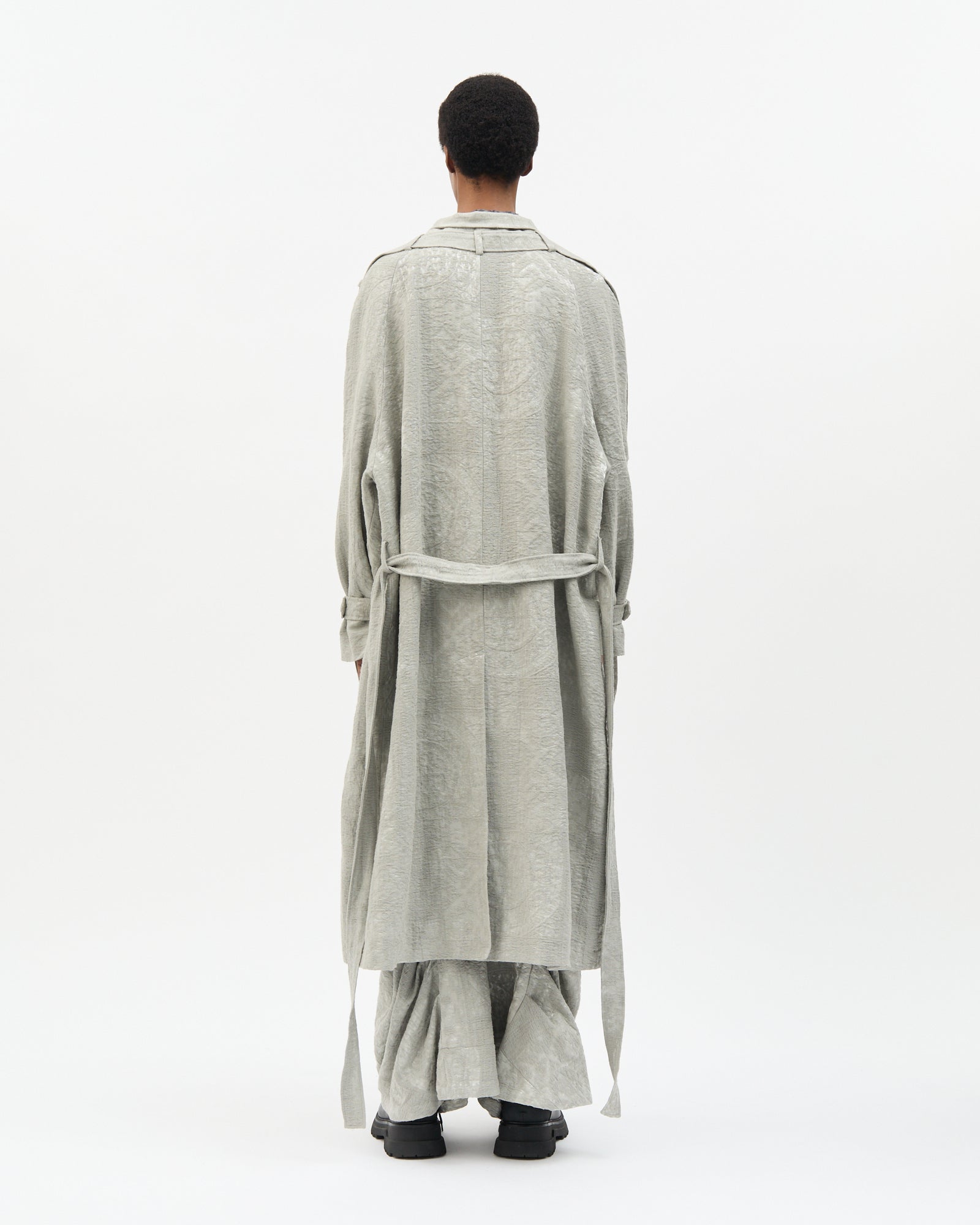 Ice Grey Jacquard Trench Coat