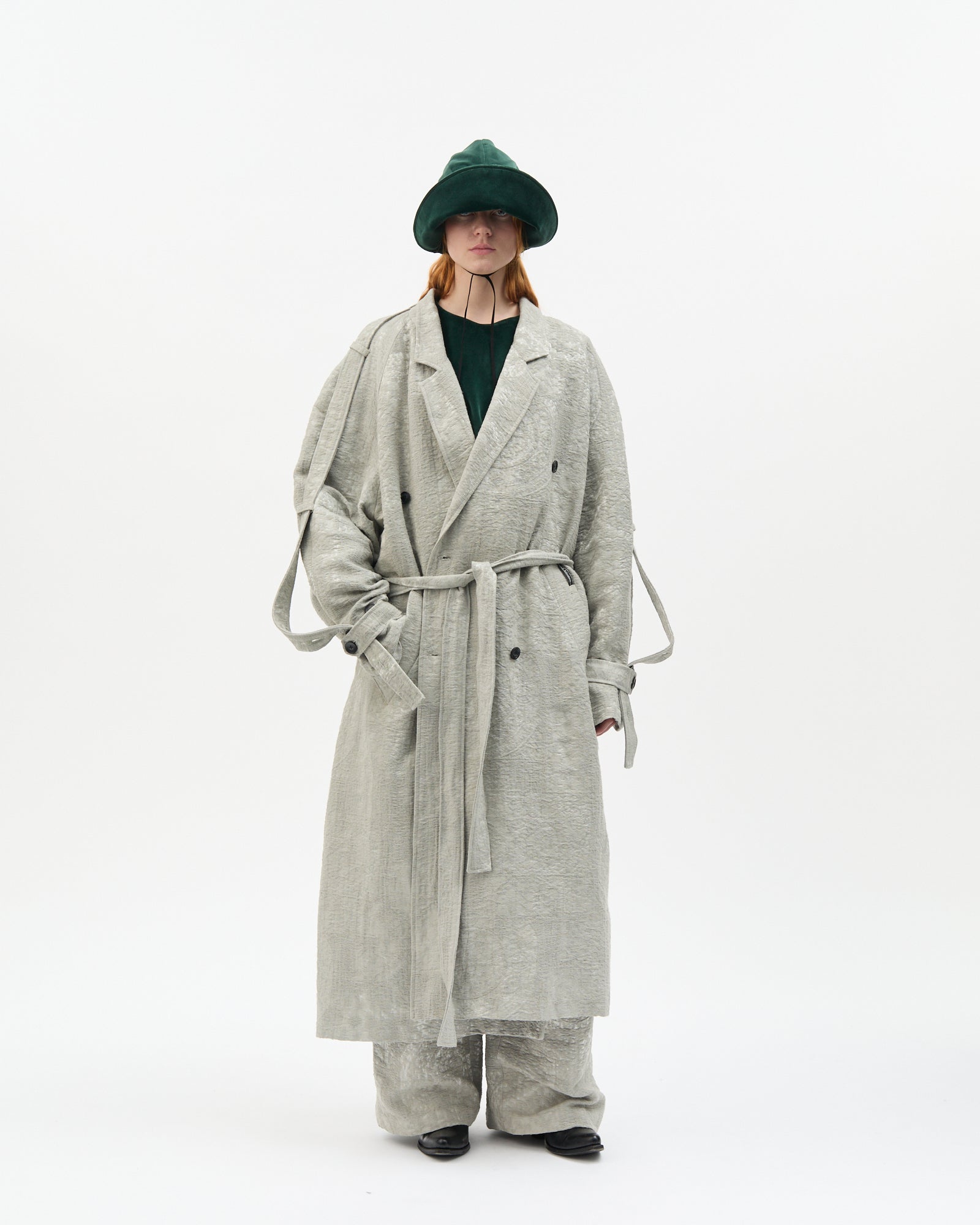 Ice Grey Jacquard Trench Coat