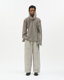 Grey Wool Bias-Cut Cowl Hoodie