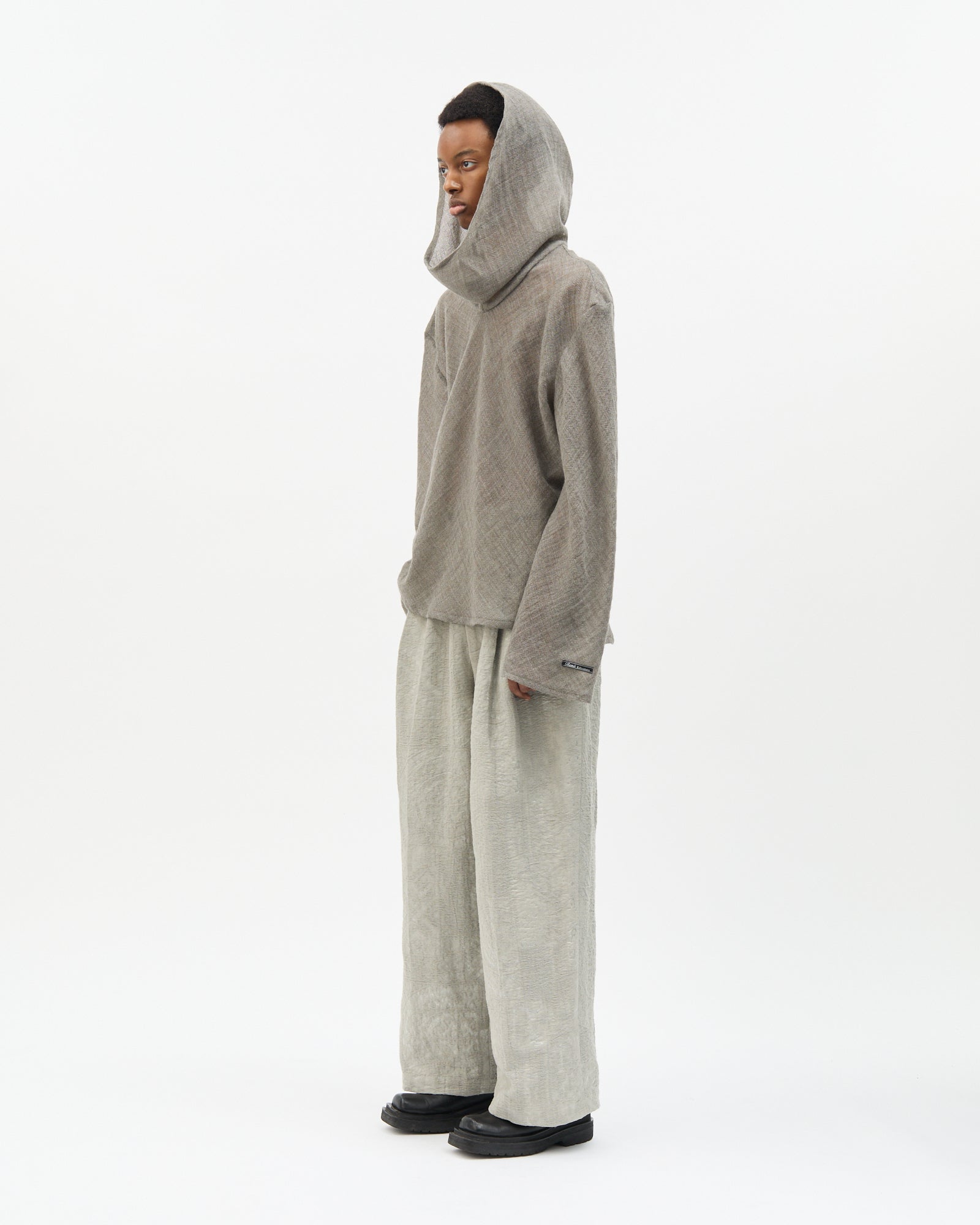 Grey Wool Bias-Cut Cowl Hoodie