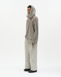 Grey Wool Bias-Cut Cowl Hoodie