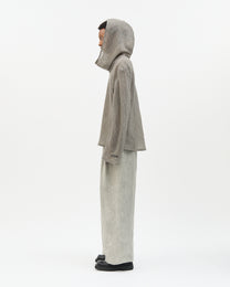 Grey Wool Bias-Cut Cowl Hoodie