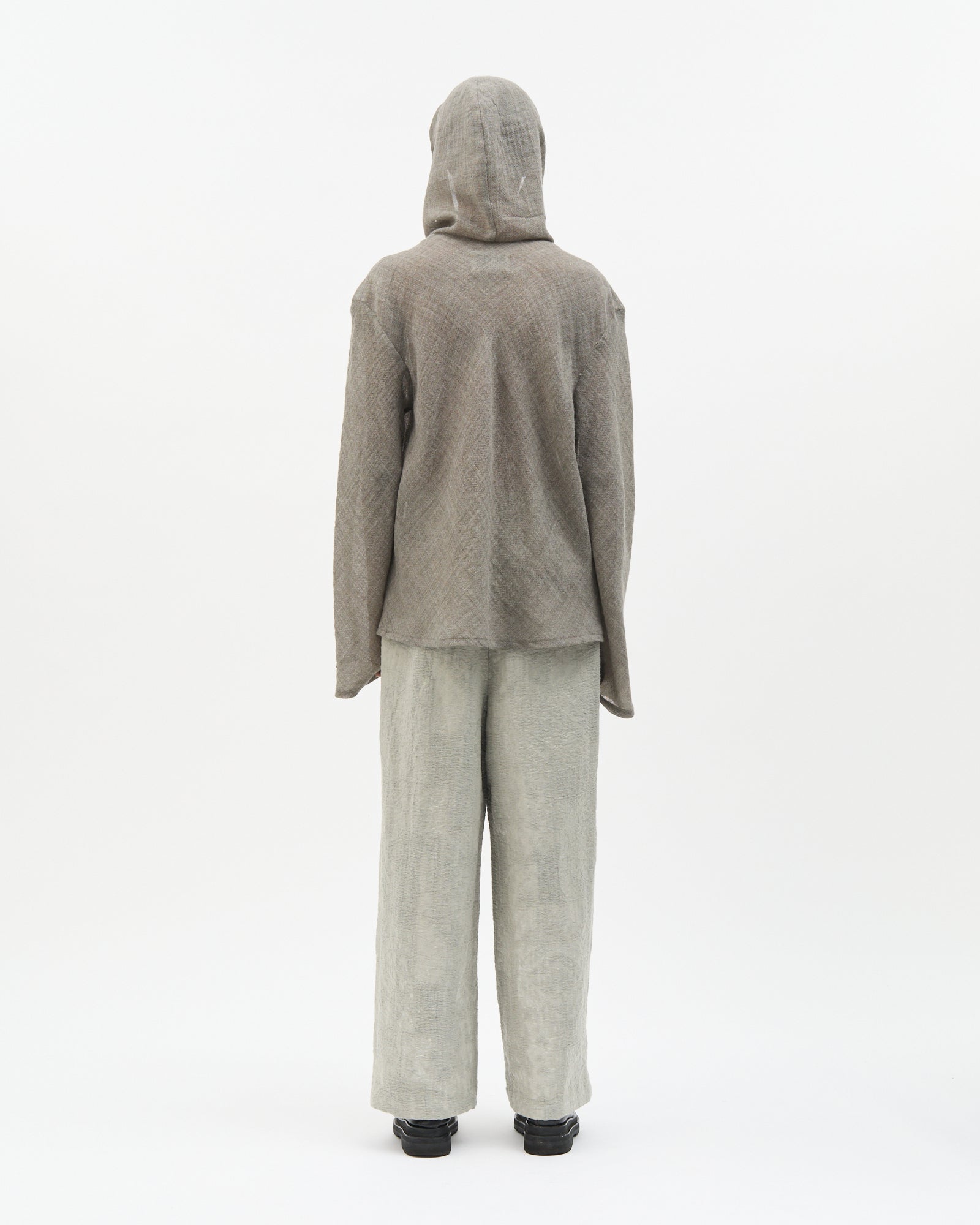 Grey Wool Bias-Cut Cowl Hoodie