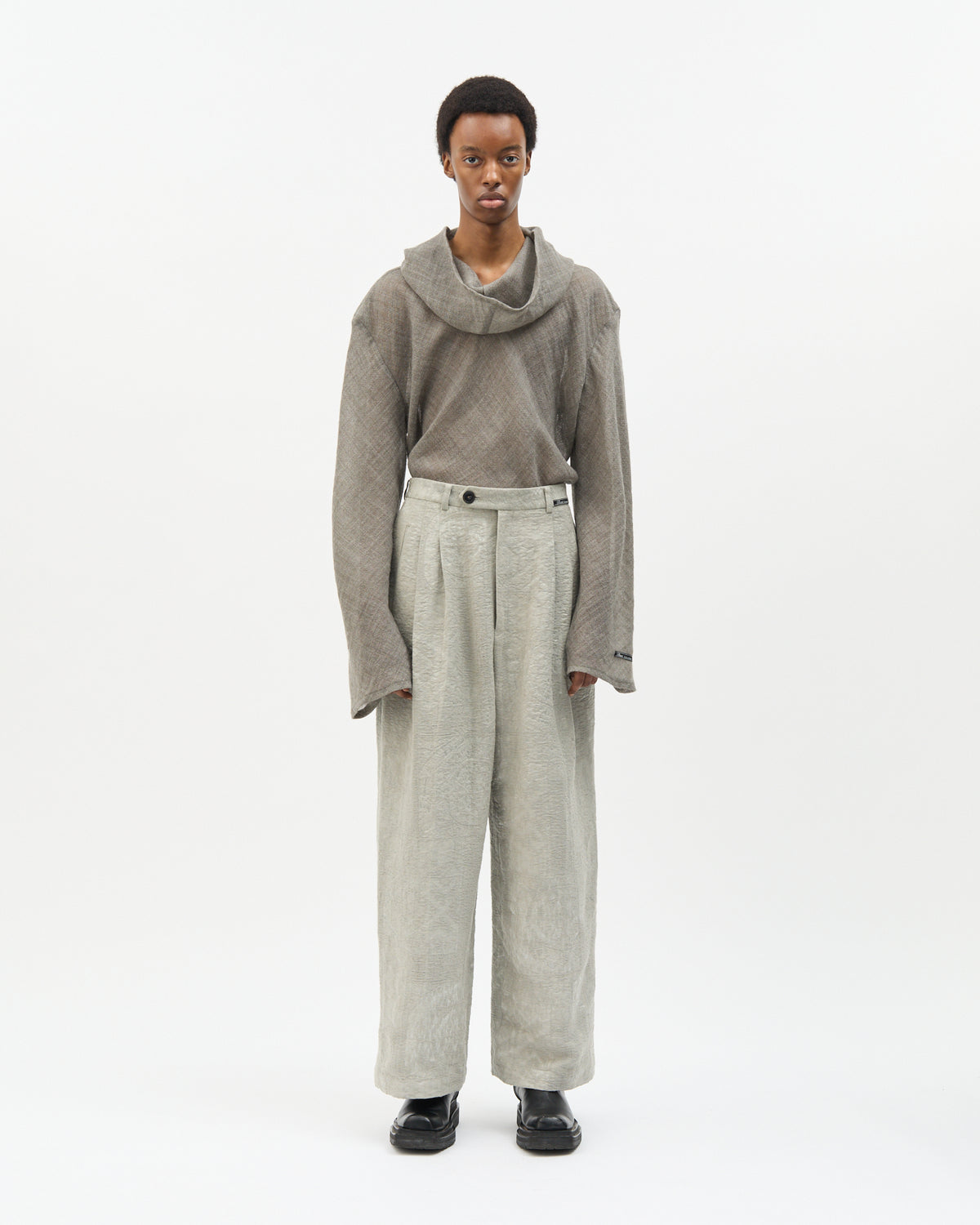 Ice Grey Jacquard Tailored Pants