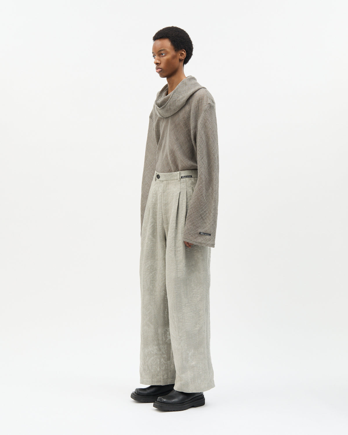 Ice Grey Jacquard Tailored Pants