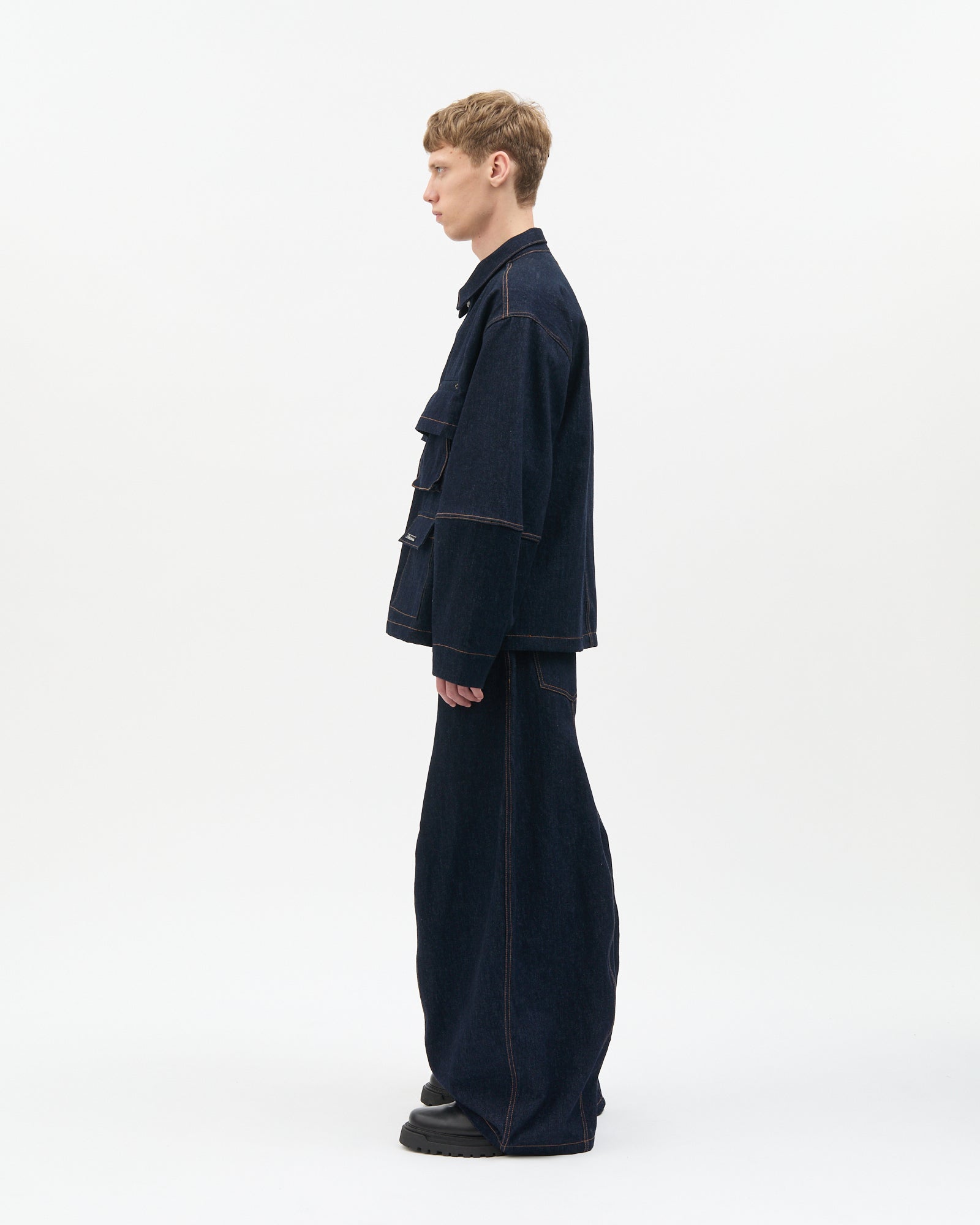 Washed Denim Cargo Jacket