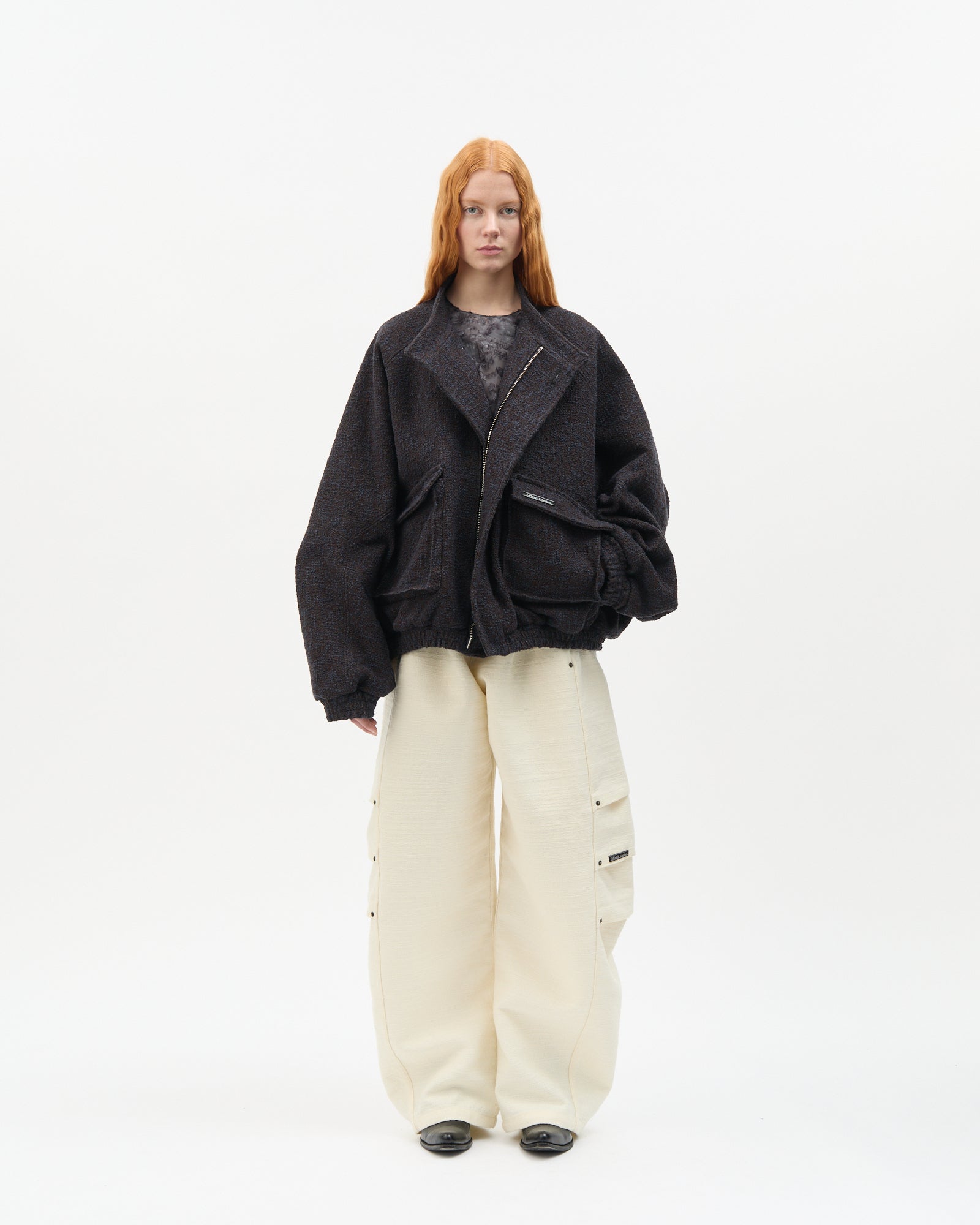 Brown Bouclé Bomber