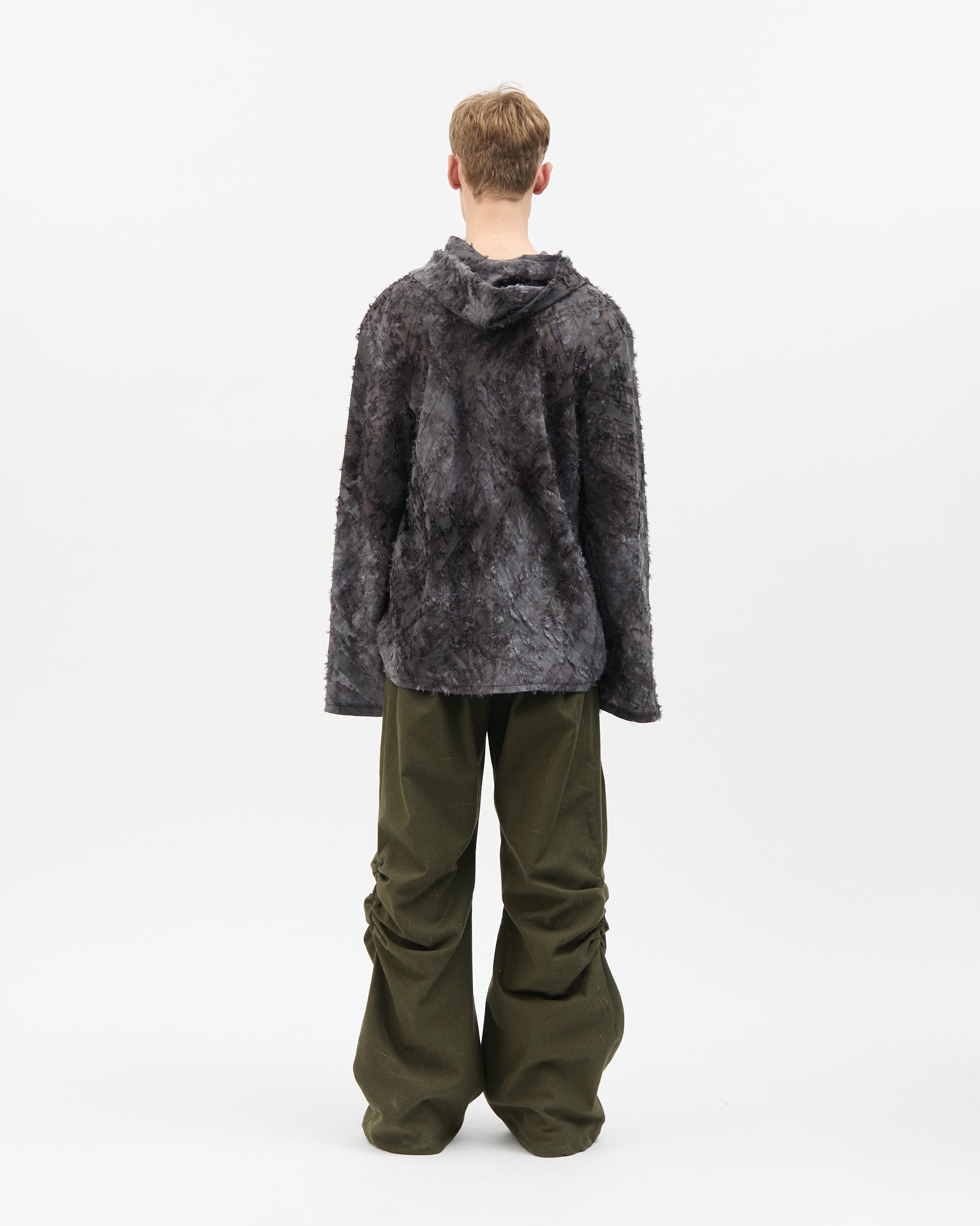Fringe Jacquard Cowl Hoodie