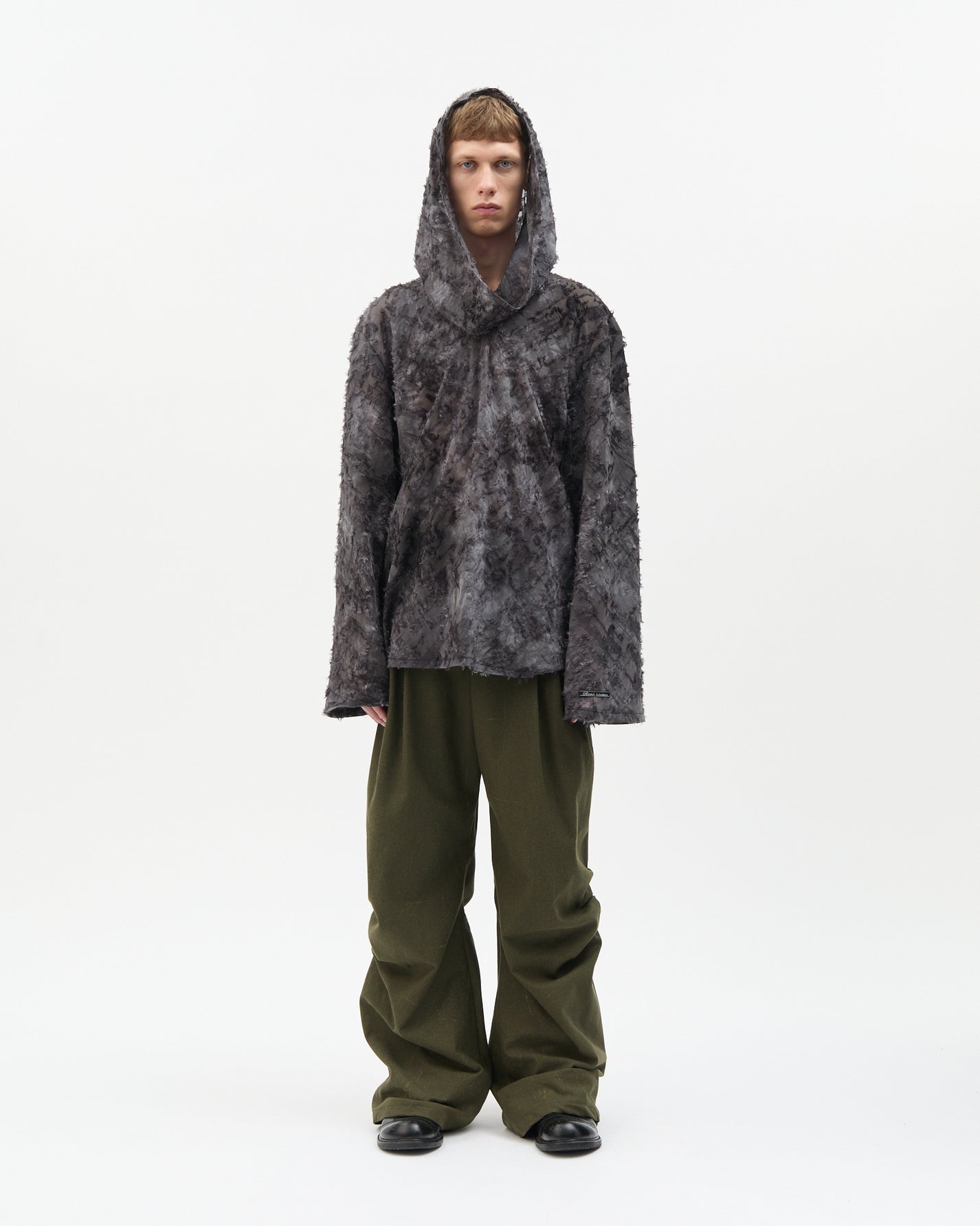 Fringe Jacquard Cowl Hoodie