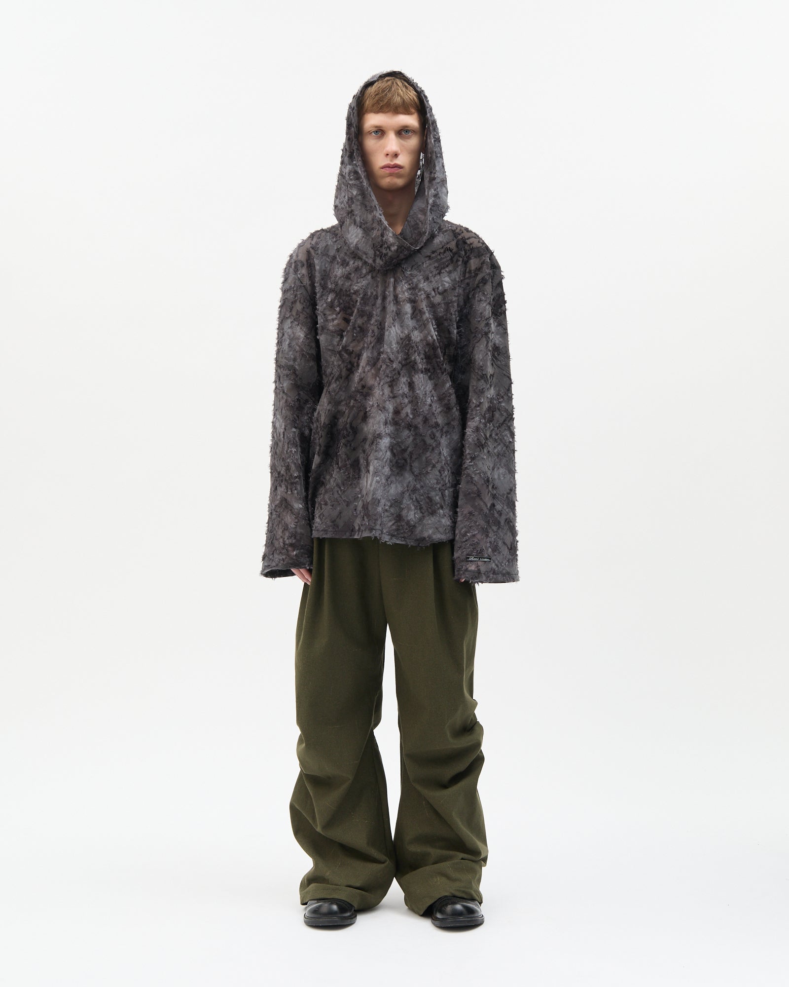 Fringe Jacquard Cowl Hoodie
