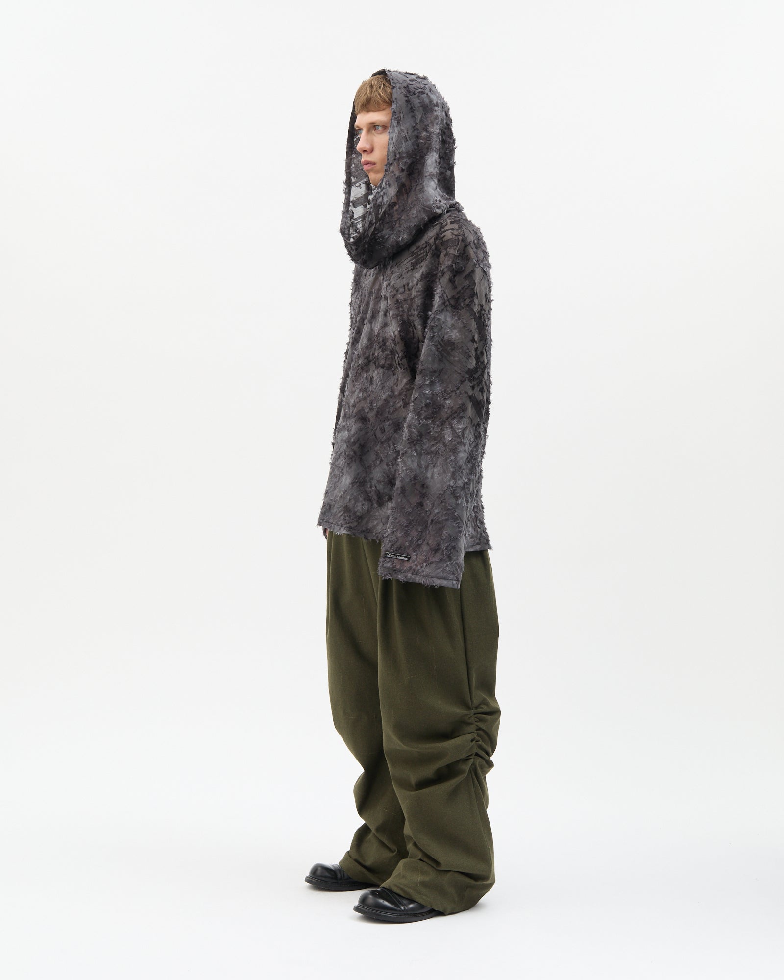 Fringe Jacquard Cowl Hoodie