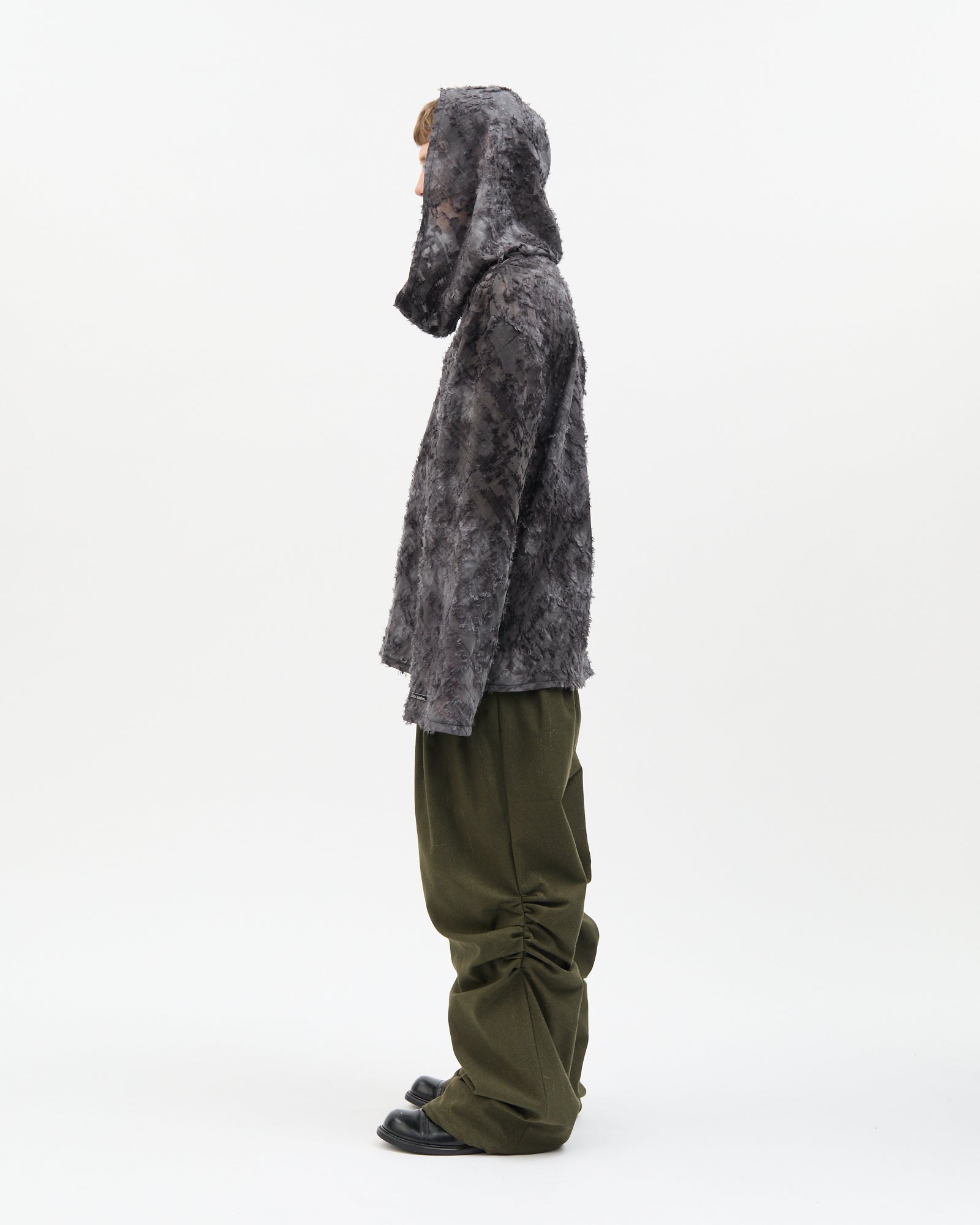 Fringe Jacquard Cowl Hoodie