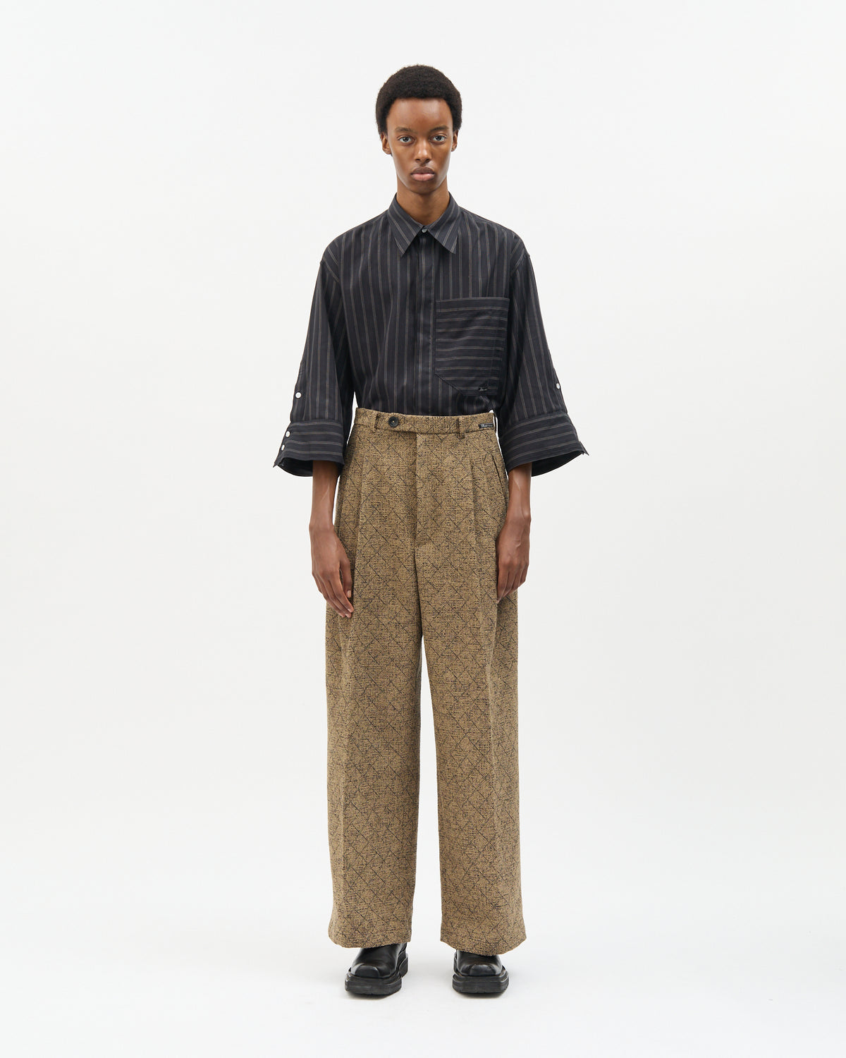 Khaki Diagonal Check Tailored Pants