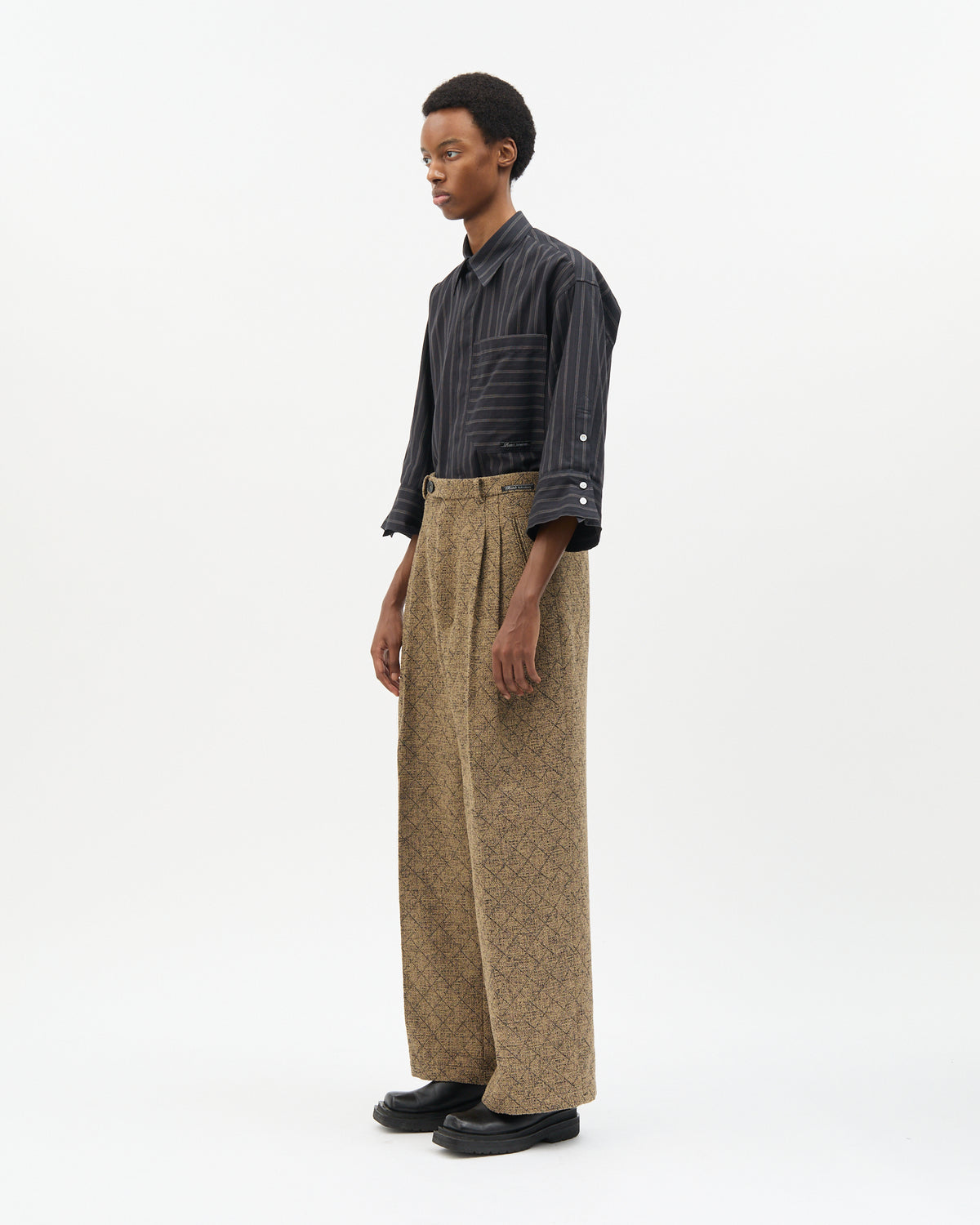 Khaki Diagonal Check Tailored Pants