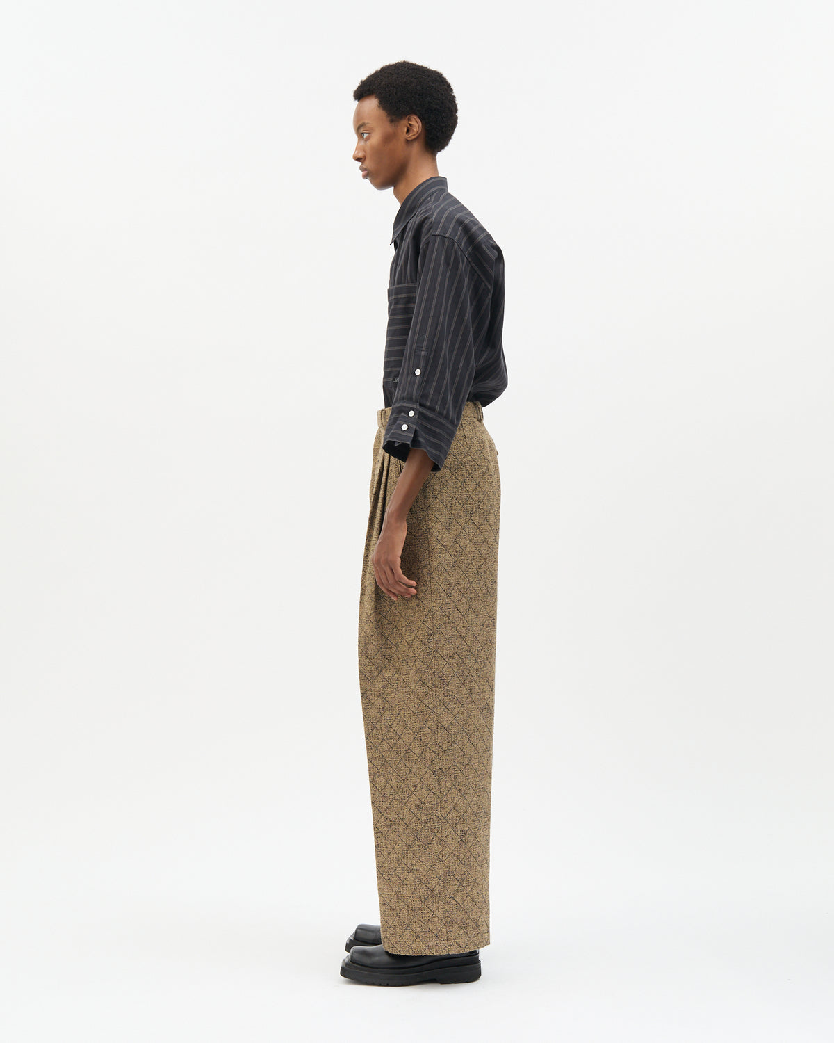 Khaki Diagonal Check Tailored Pants