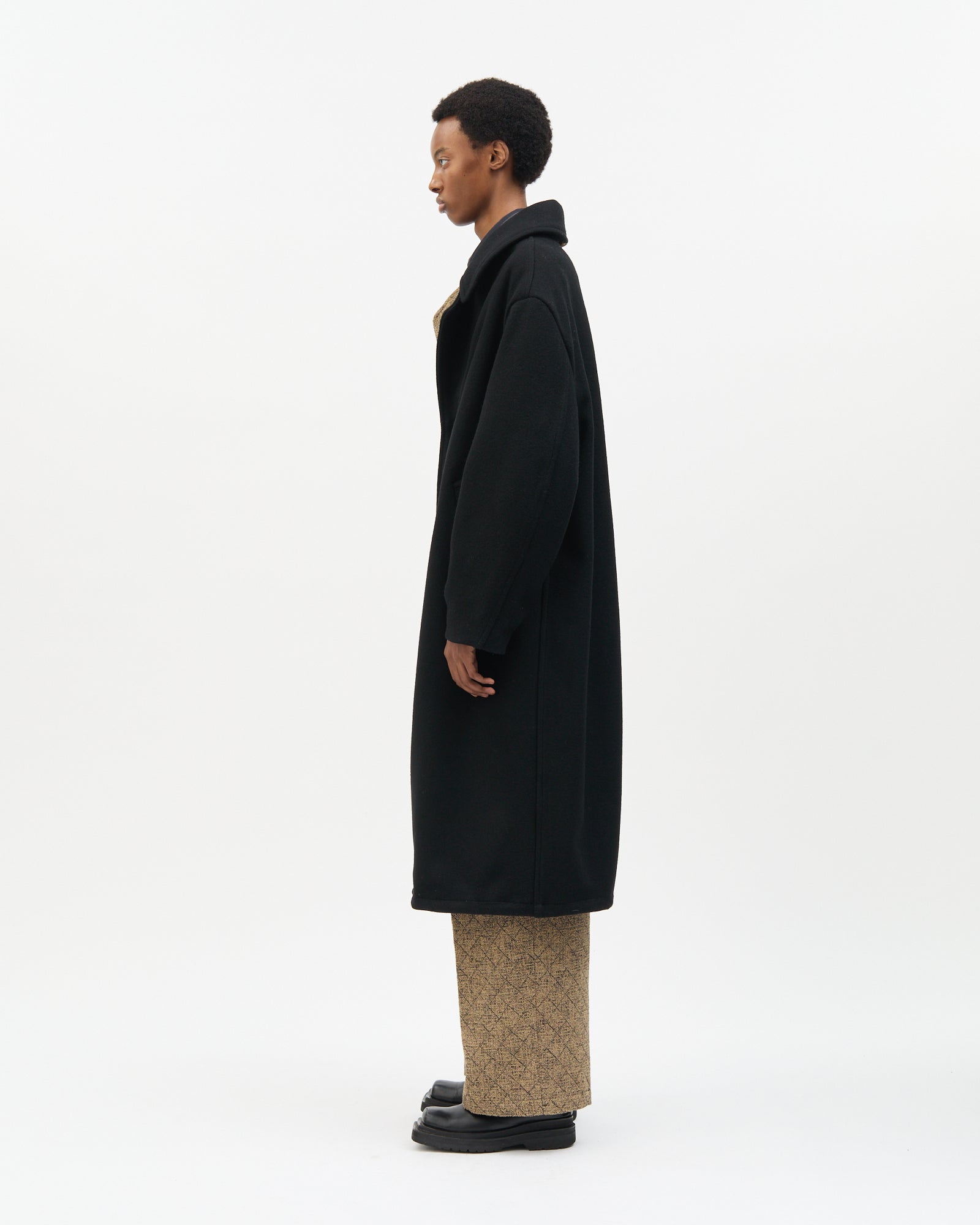 Khaki Diagonal Check Two-Tone Coat