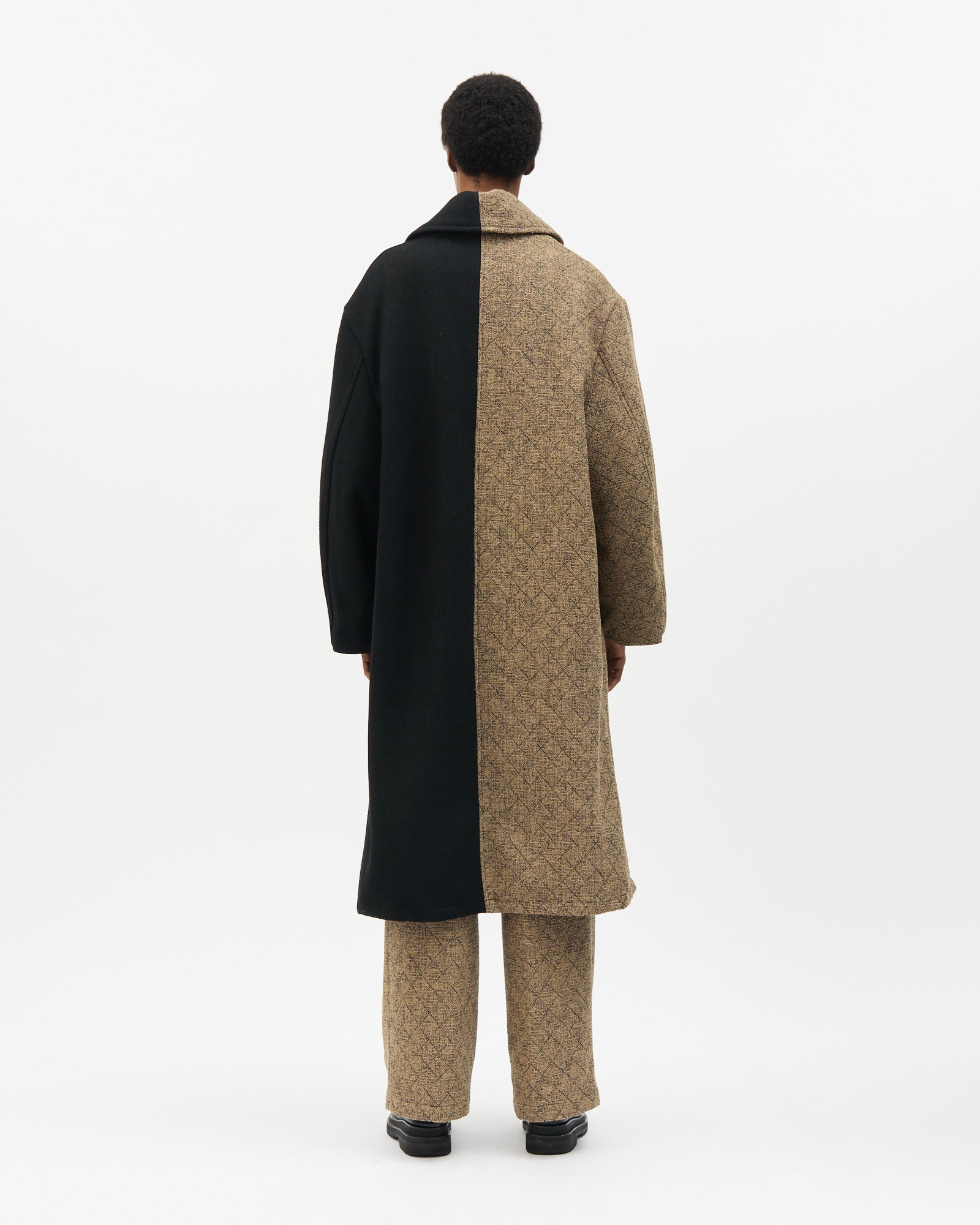 Khaki Diagonal Check Two-Tone Coat