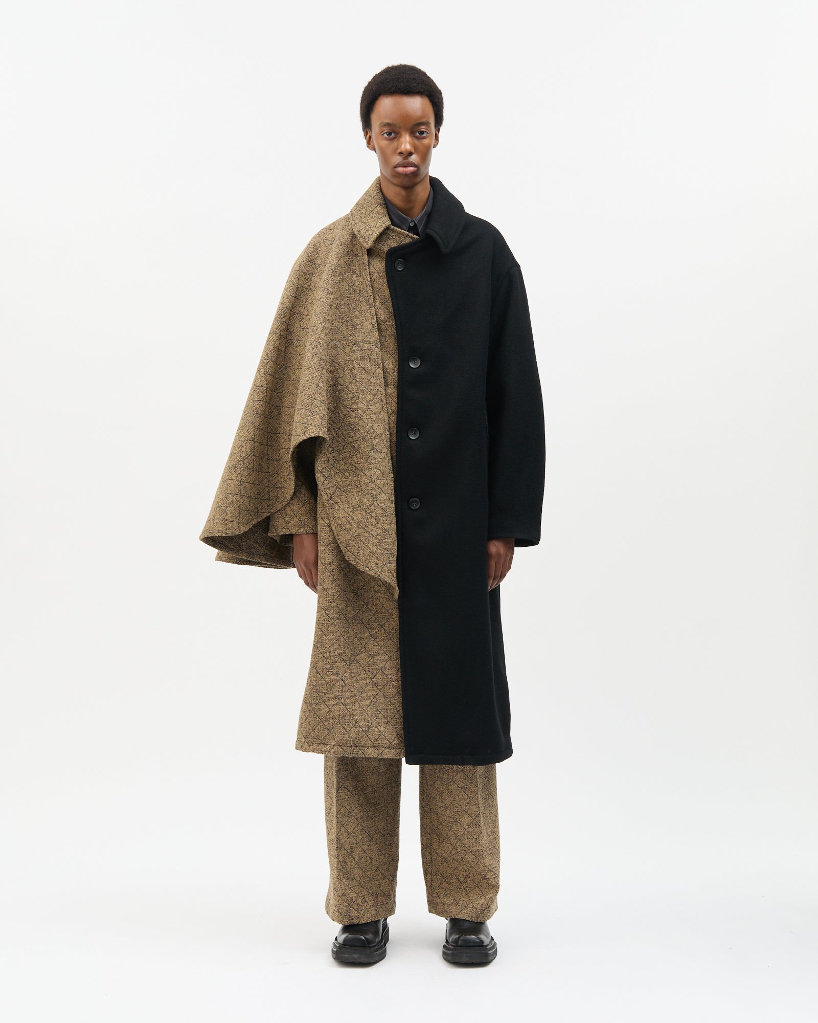 Khaki Diagonal Check Two-Tone Coat