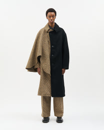 Khaki Diagonal Check Two-Tone Coat