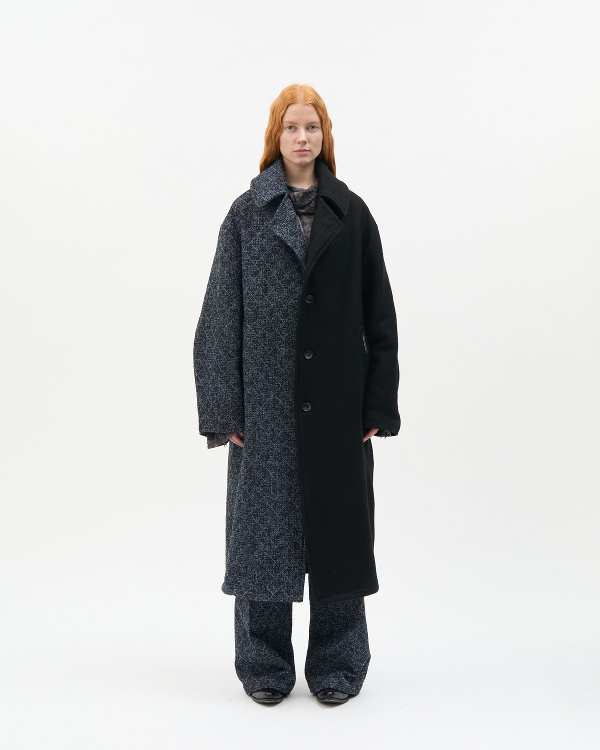 Blue Diagonal Check Two-Tone Coat