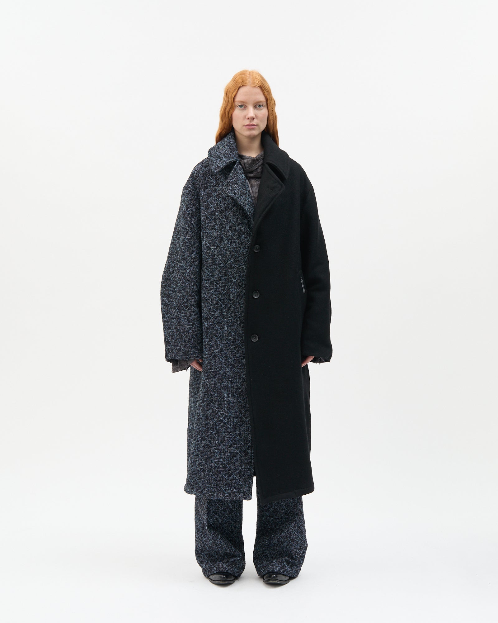 Blue Diagonal Check Two-Tone Coat