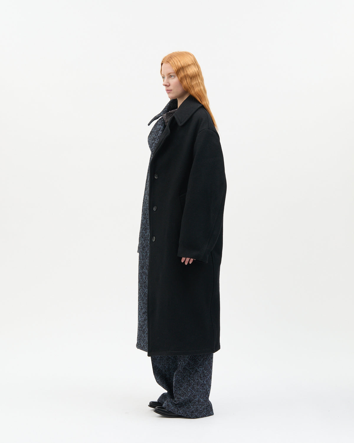 Blue Diagonal Check Two-Tone Coat