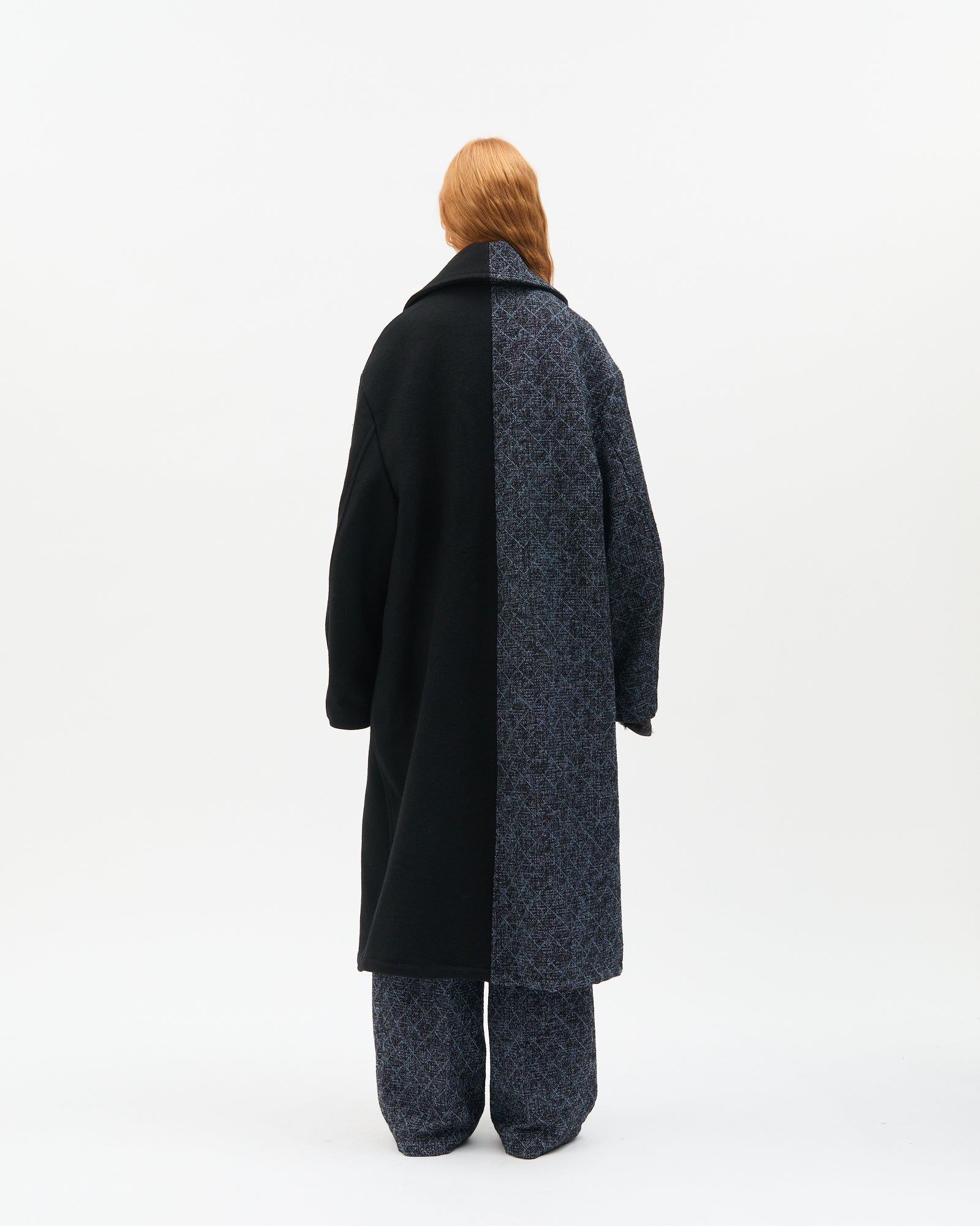 Blue Diagonal Check Two-Tone Coat