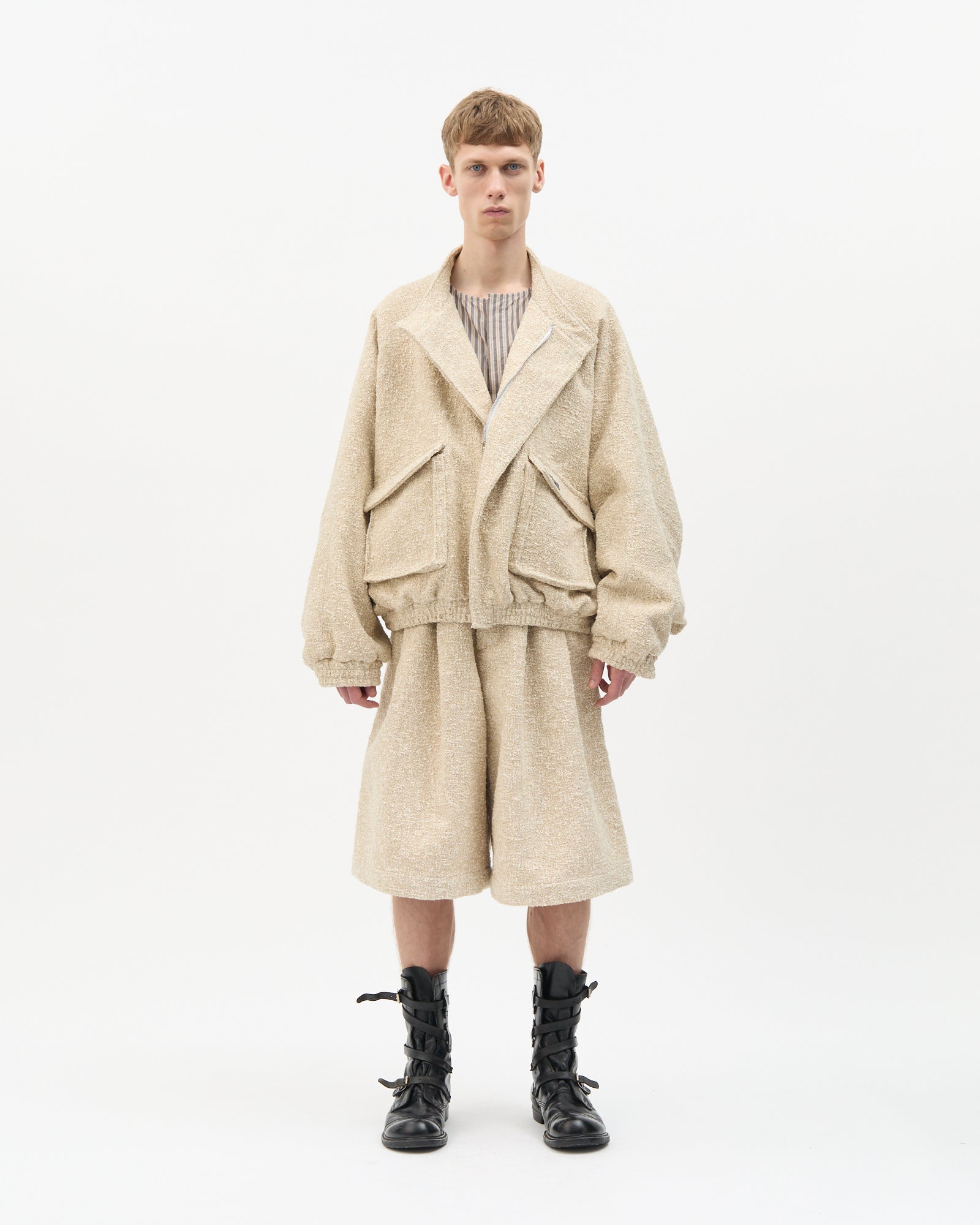 Cream Bouclé Bomber
