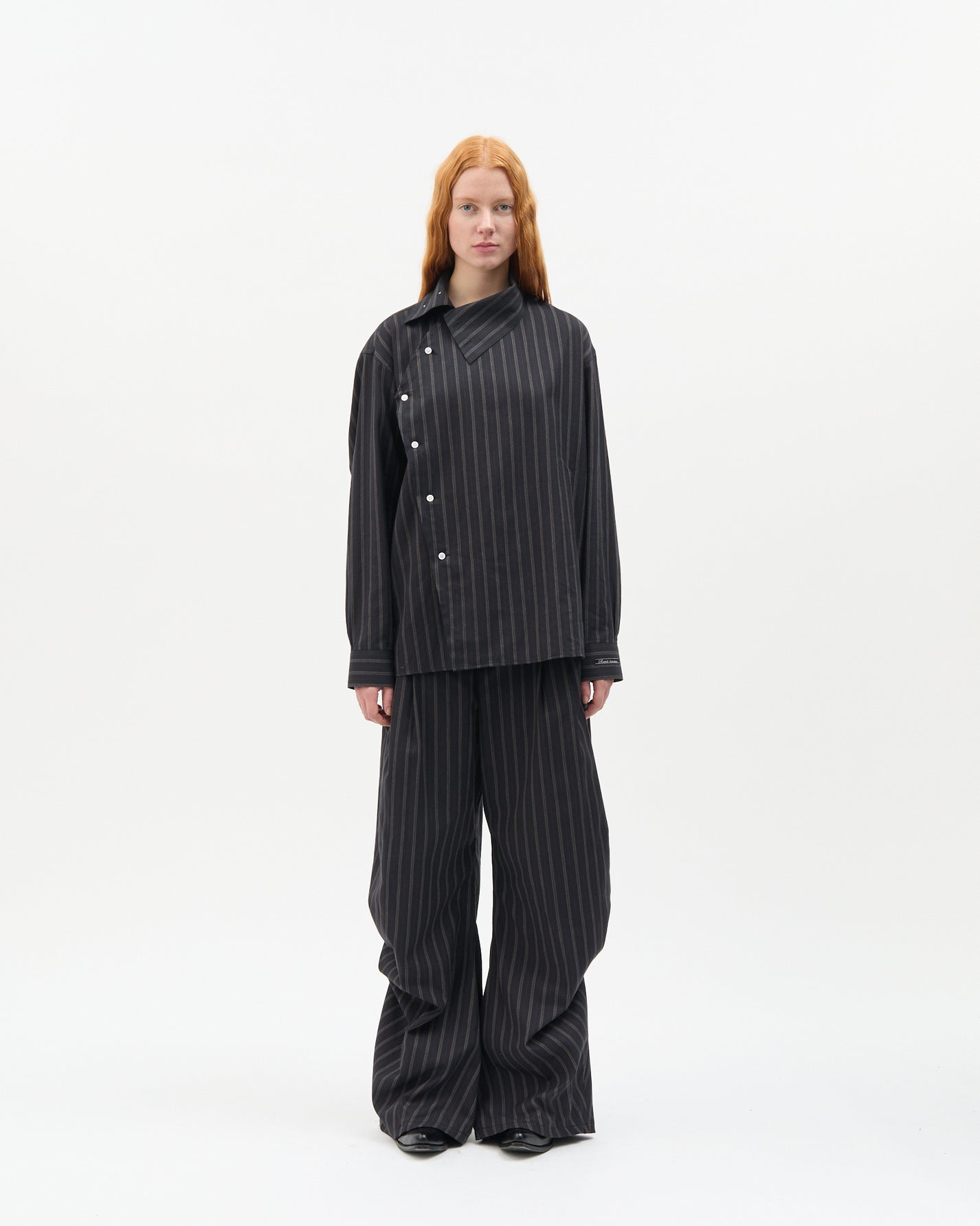 Charcoal Stripe Highneck Shirt