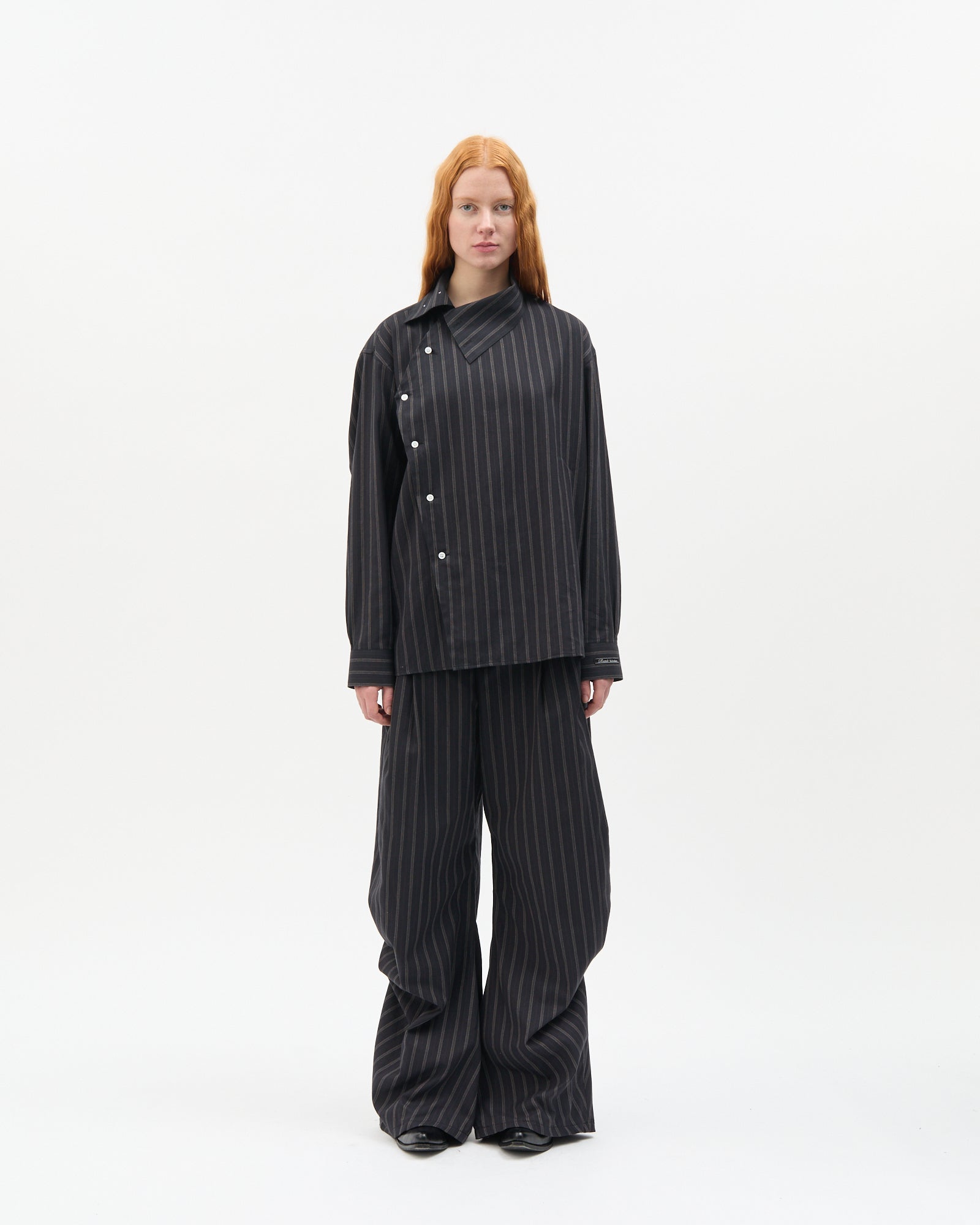Charcoal Stripe Highneck Shirt