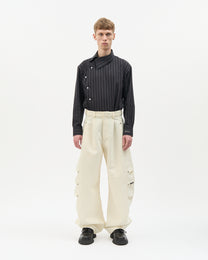 Ivory Jacquard Side-Pleated Pants