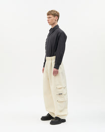 Ivory Jacquard Side-Pleated Pants
