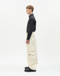 Ivory Jacquard Side-Pleated Pants