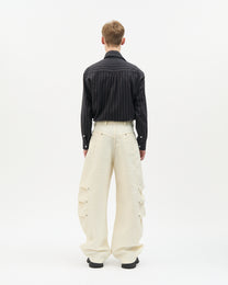 Ivory Jacquard Side-Pleated Pants
