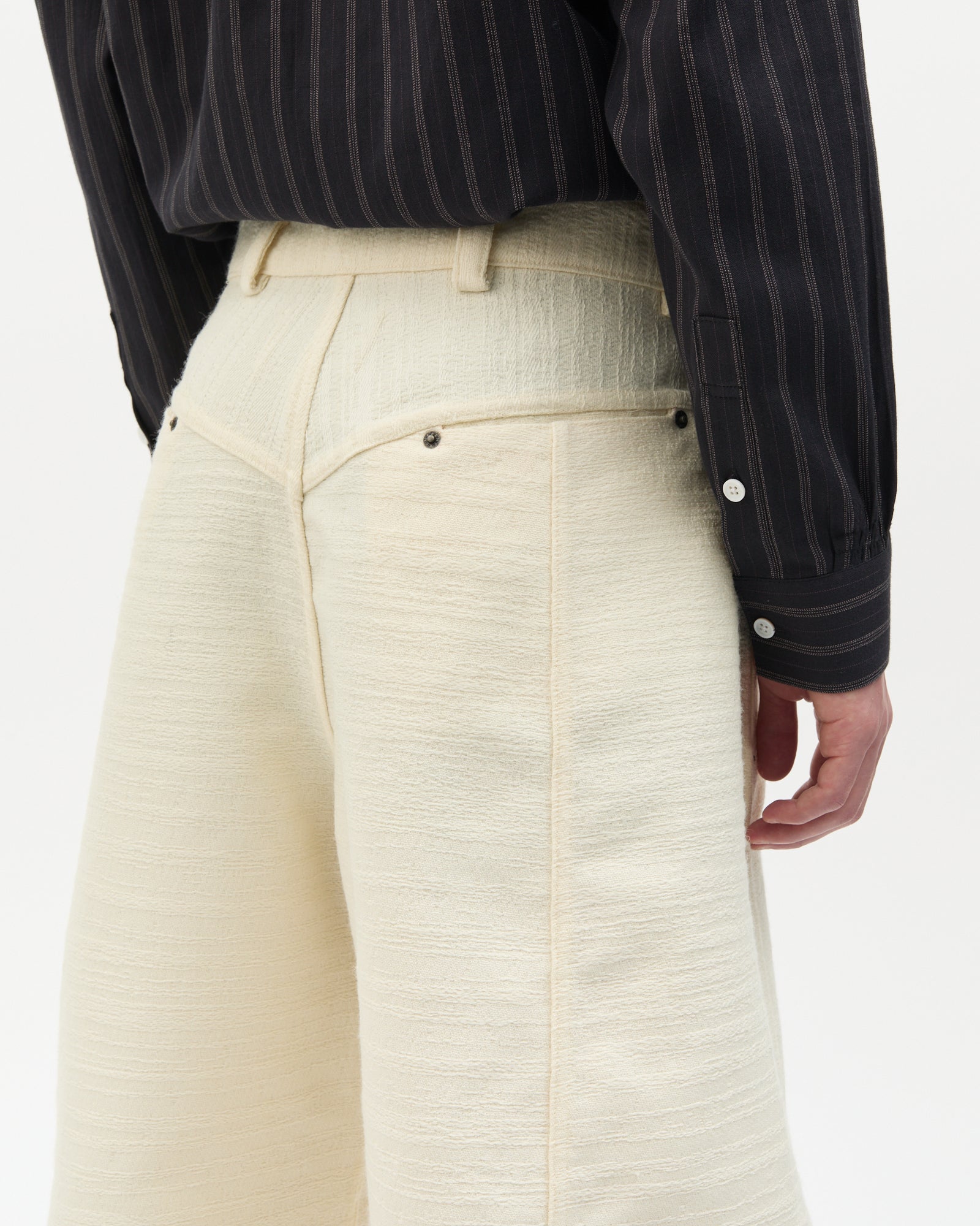 Ivory Jacquard Side-Pleated Pants
