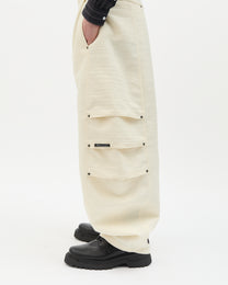 Ivory Jacquard Side-Pleated Pants