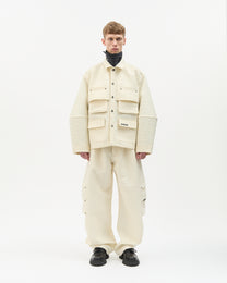 Ivory Jacquard Wool Cargo Jacket