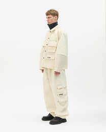 Ivory Jacquard Wool Cargo Jacket