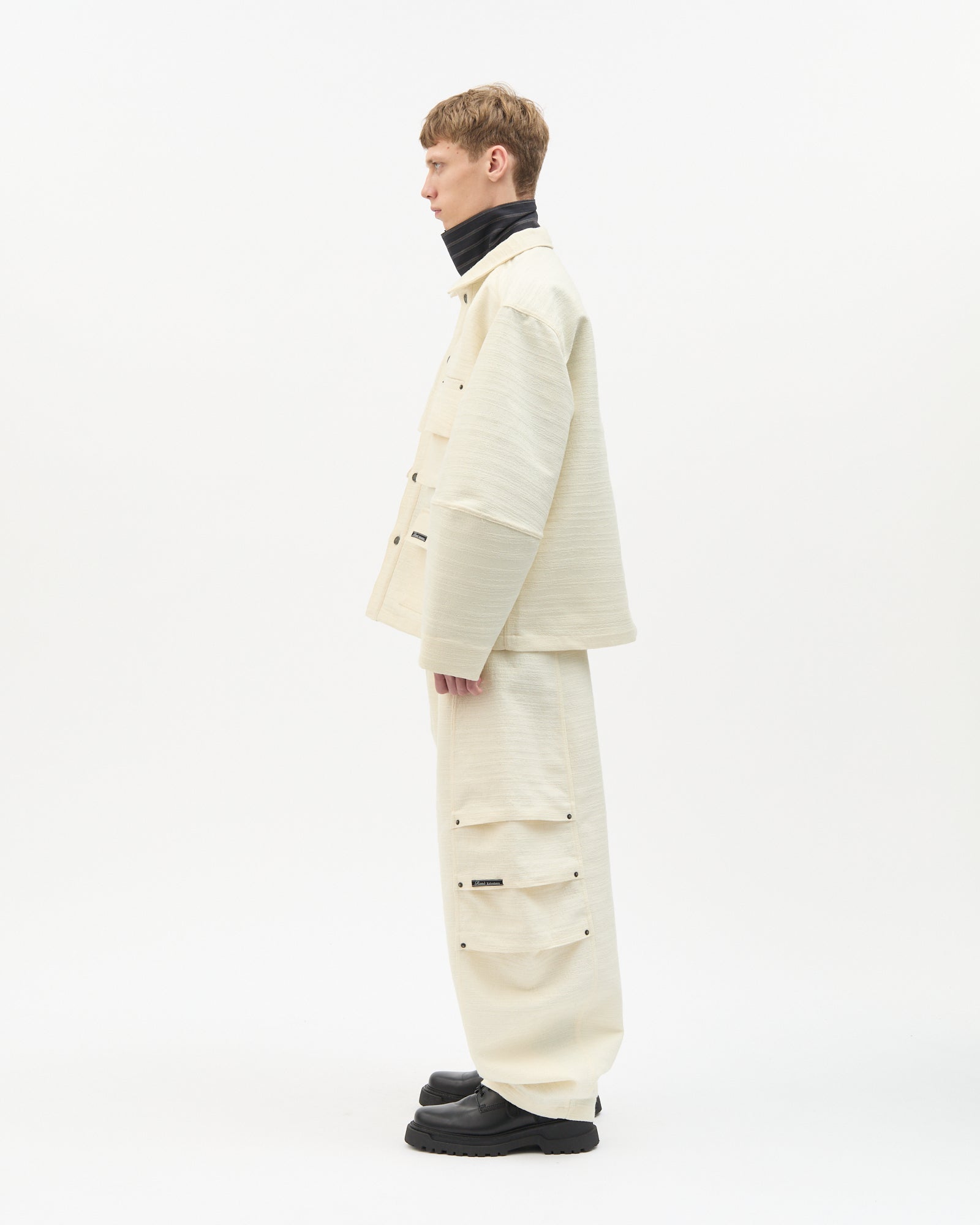 Ivory Jacquard Wool Cargo Jacket