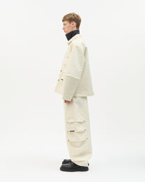 Ivory Jacquard Wool Cargo Jacket
